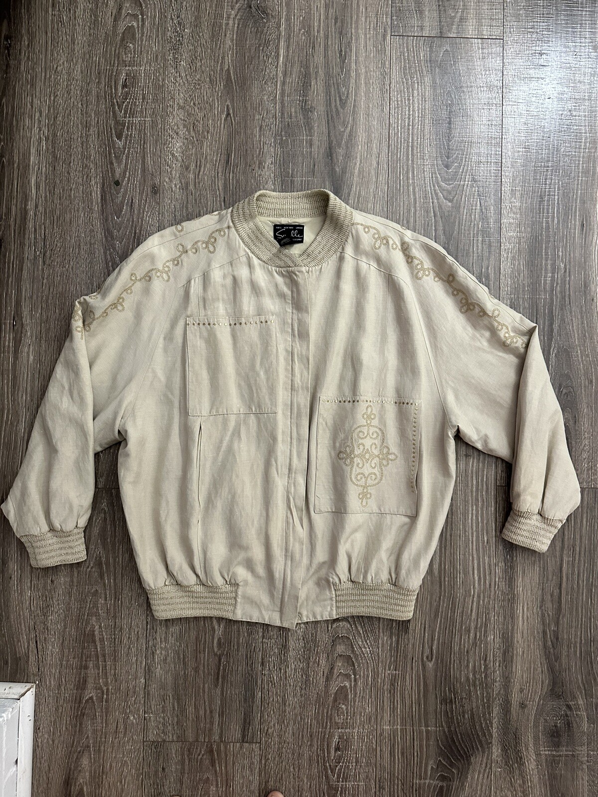 SUZELLE Vintage Silk Jacket lined in Linen Embroidered Size M