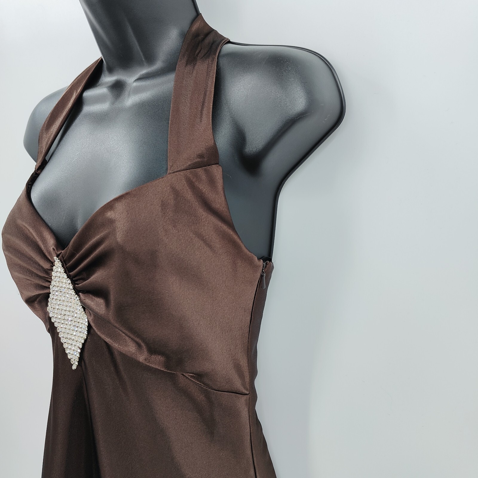 Vintage Jessica McClintock Chocolate Brown Satin Halter Gown Size 5/6