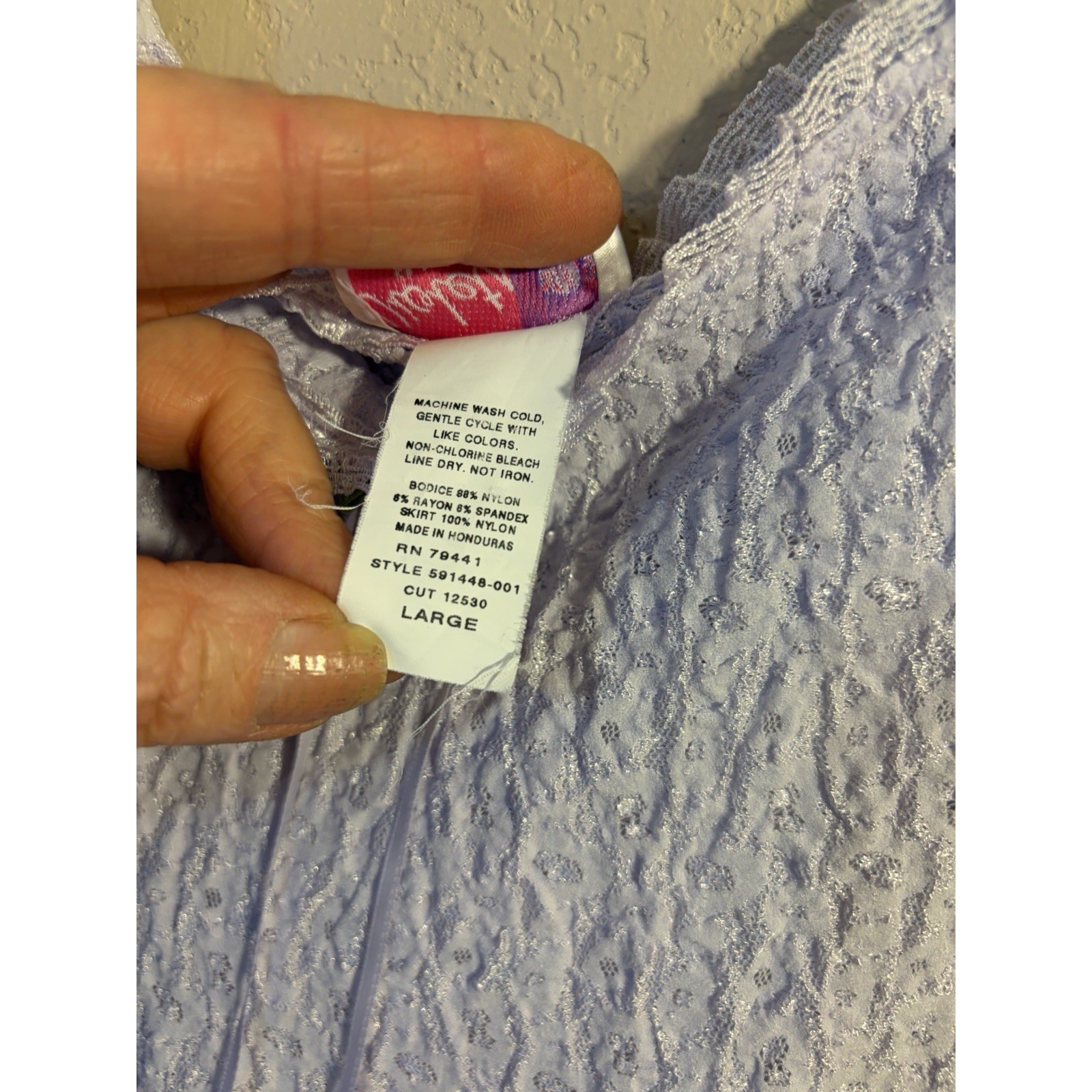 Vintage Violets & Roses 80s Liquid Silk Nylon Nightgown Lace Bodice Lavender Sz
