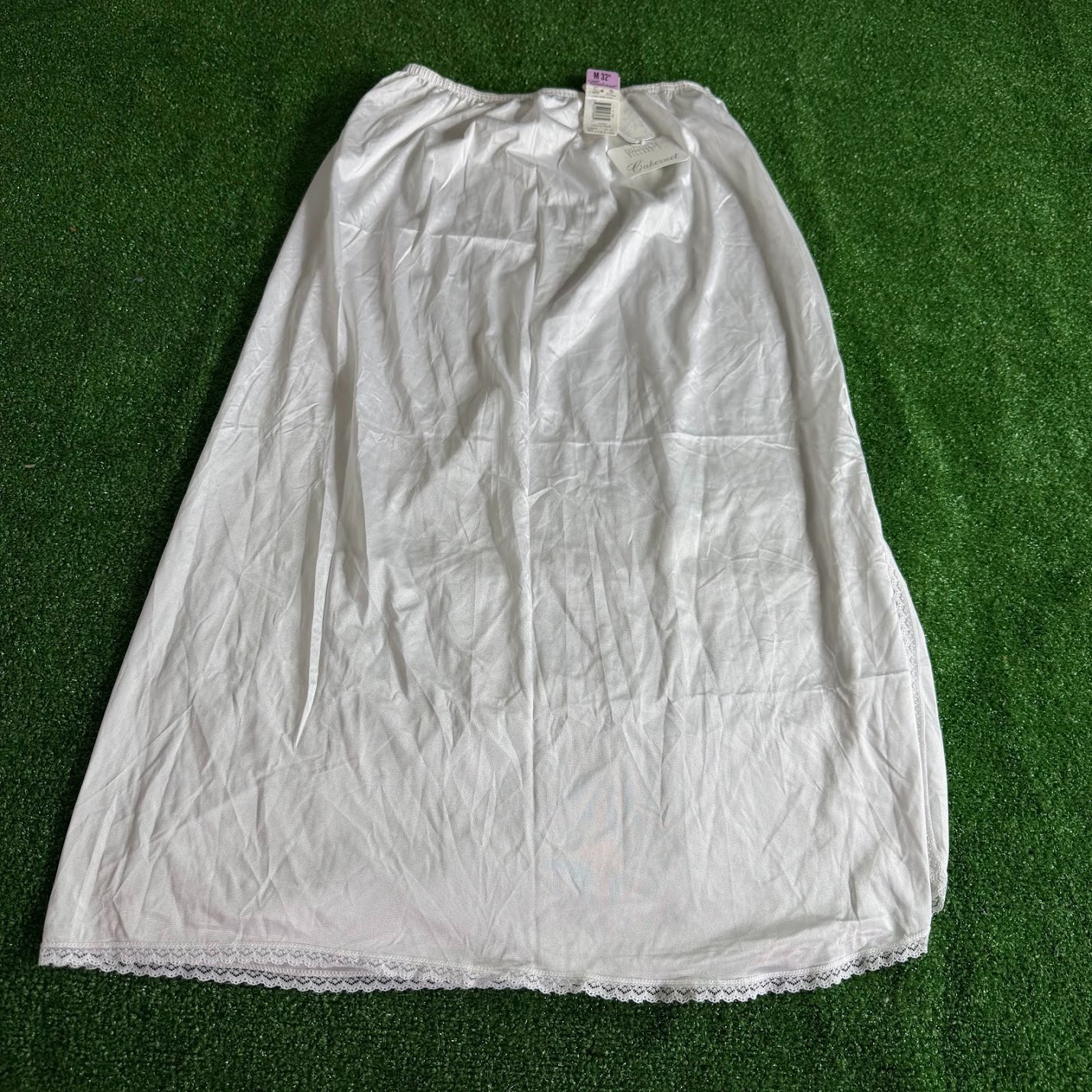 Vintage Cabernet White Tricot Long Half Slip Lace Trim Size M NWT Made in USA
