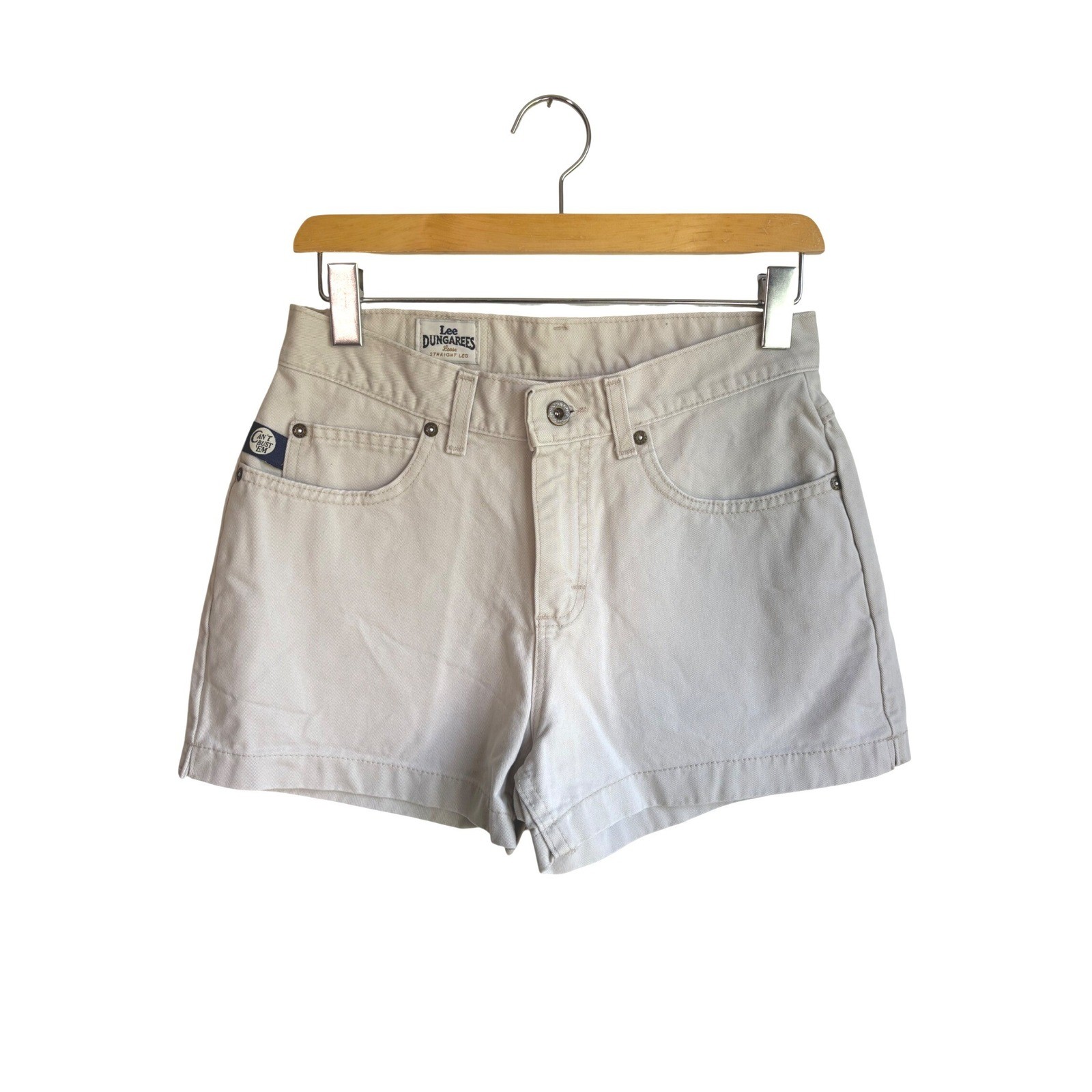 Vintage Lee Dungarees Cant Bust Em Khaki Shorts Women 7/28 High Rise Made in USA