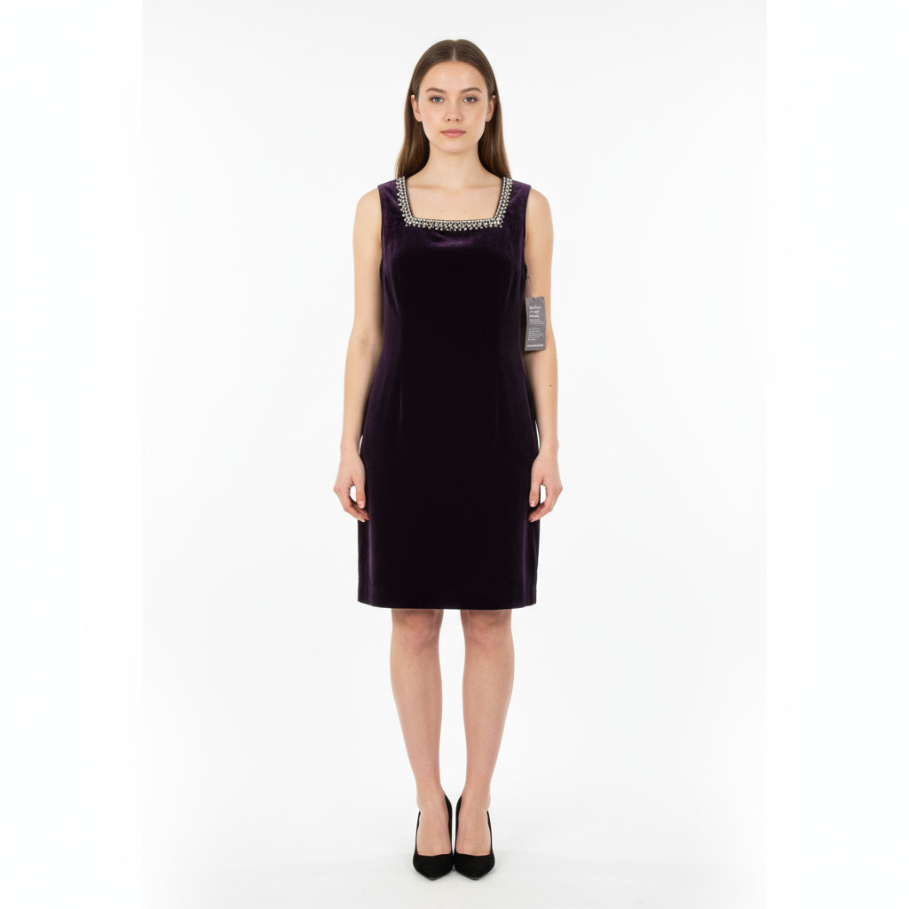 NWT CDC Womens Deep Purple Velvet Cocktail Dress Size 12 Embellished Vintage