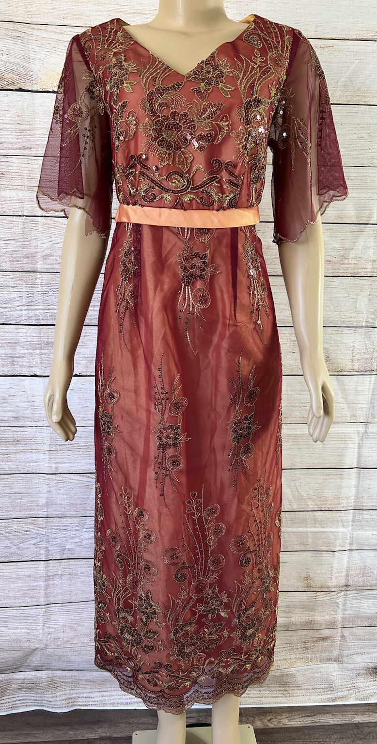 Ruel Rivera HAUTE COUTURE Lace Sheer Sequin Embroidery Dress Fits M/L