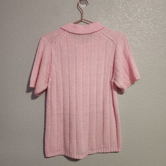 VINTAGE 70’s bubblegum pink acrylic knit pointed collar short sleeve sweater top