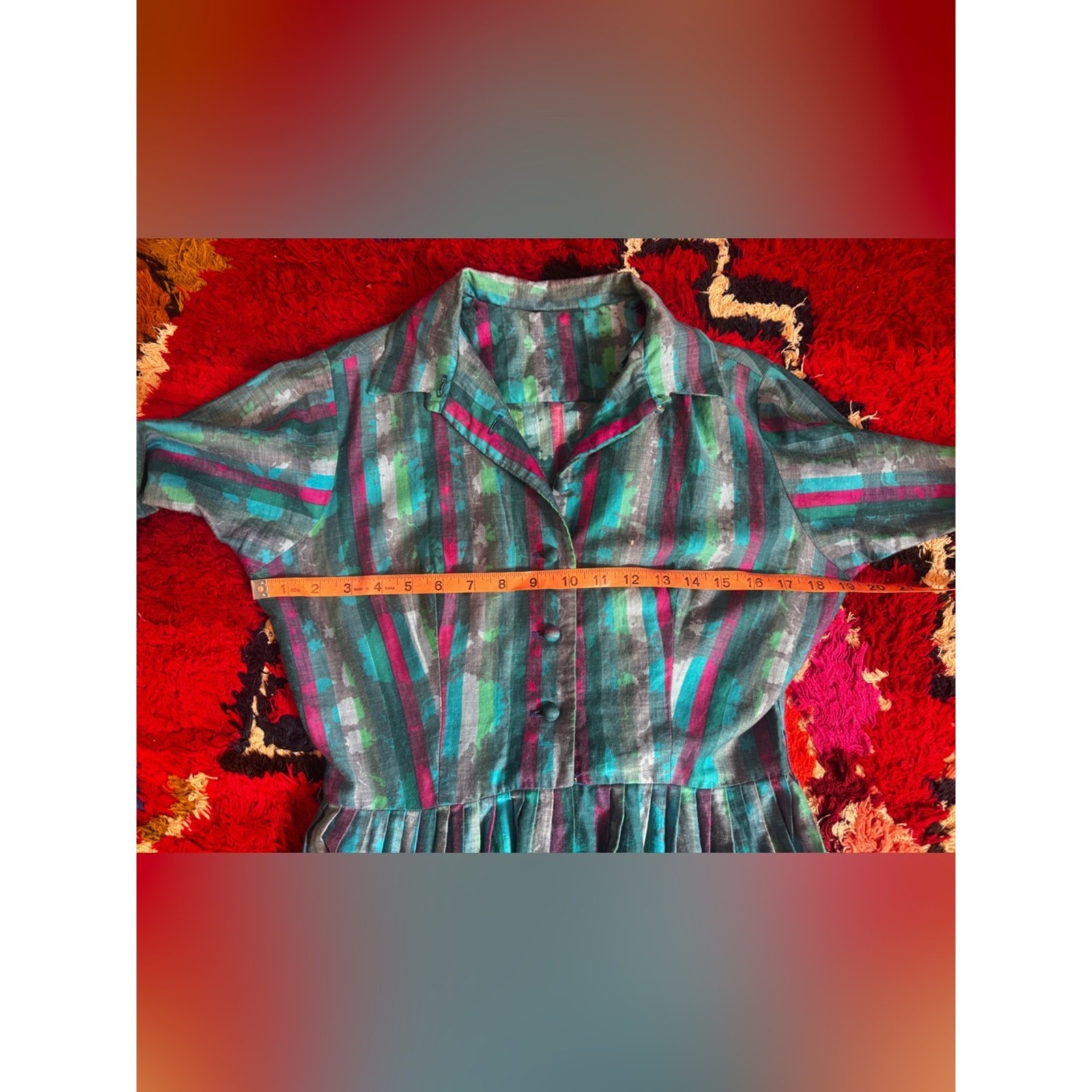 60s Vintage Bright Cotton Fit and Flare Shirtwaist Dress Sz M