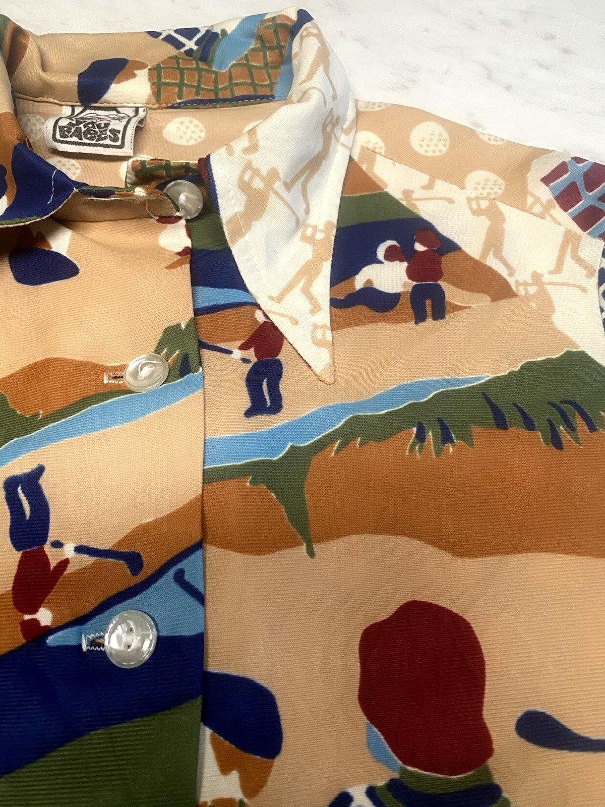 70s Vintage YOU BABES Funky Tie Waist Button up Golfers Knit Graphic