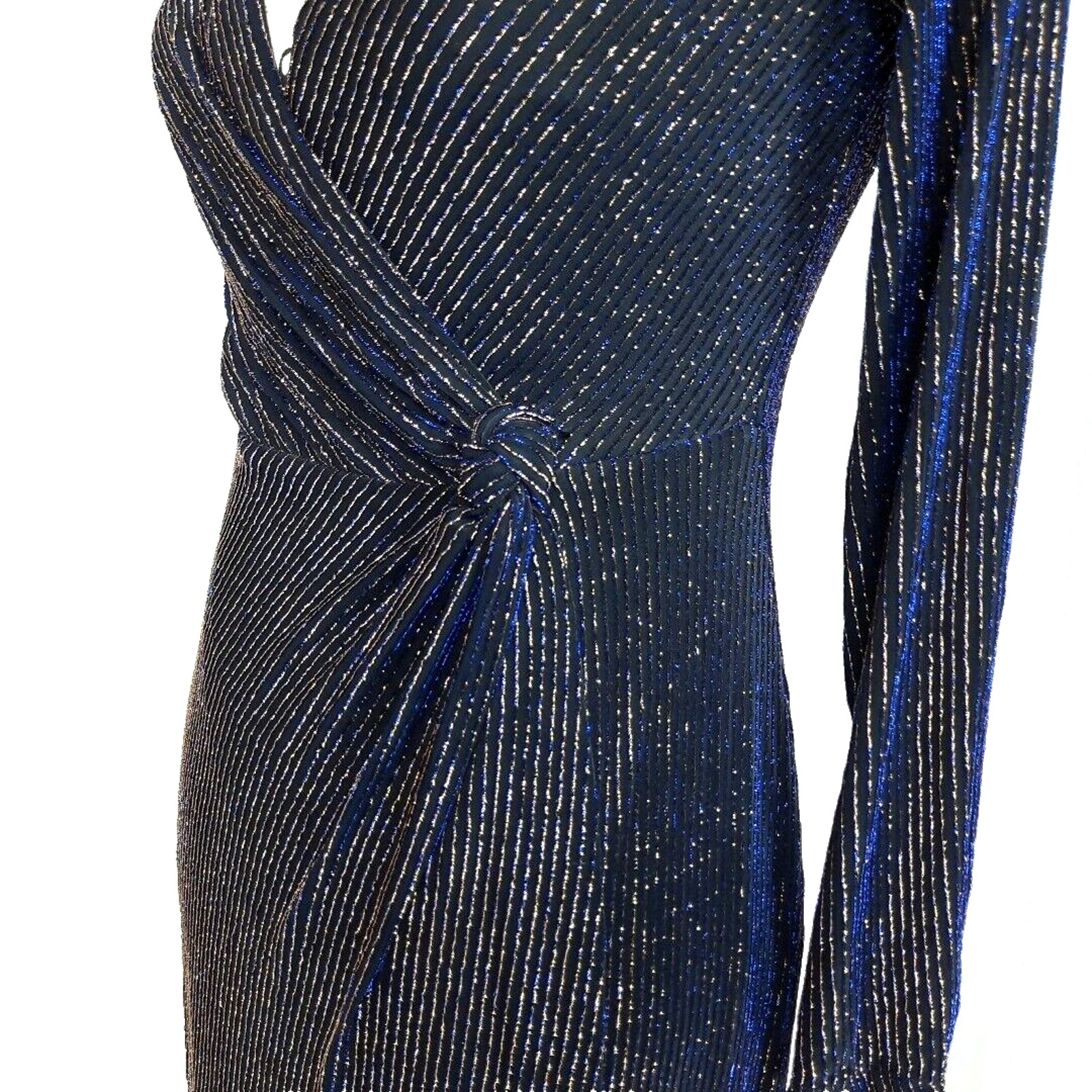 Vintage 90s Metallic Faux Wrap Maxi Dress Size 4 Black Blue Whimsigoth Event