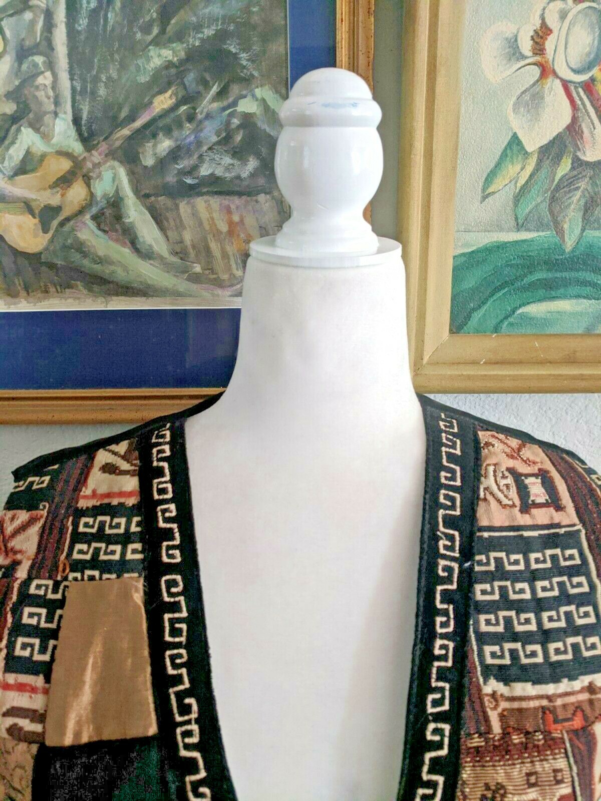 VTG 80s Chrysantheme Vest Button Up Sz Medium M Quilted Tapestry w/ Velvet Trim