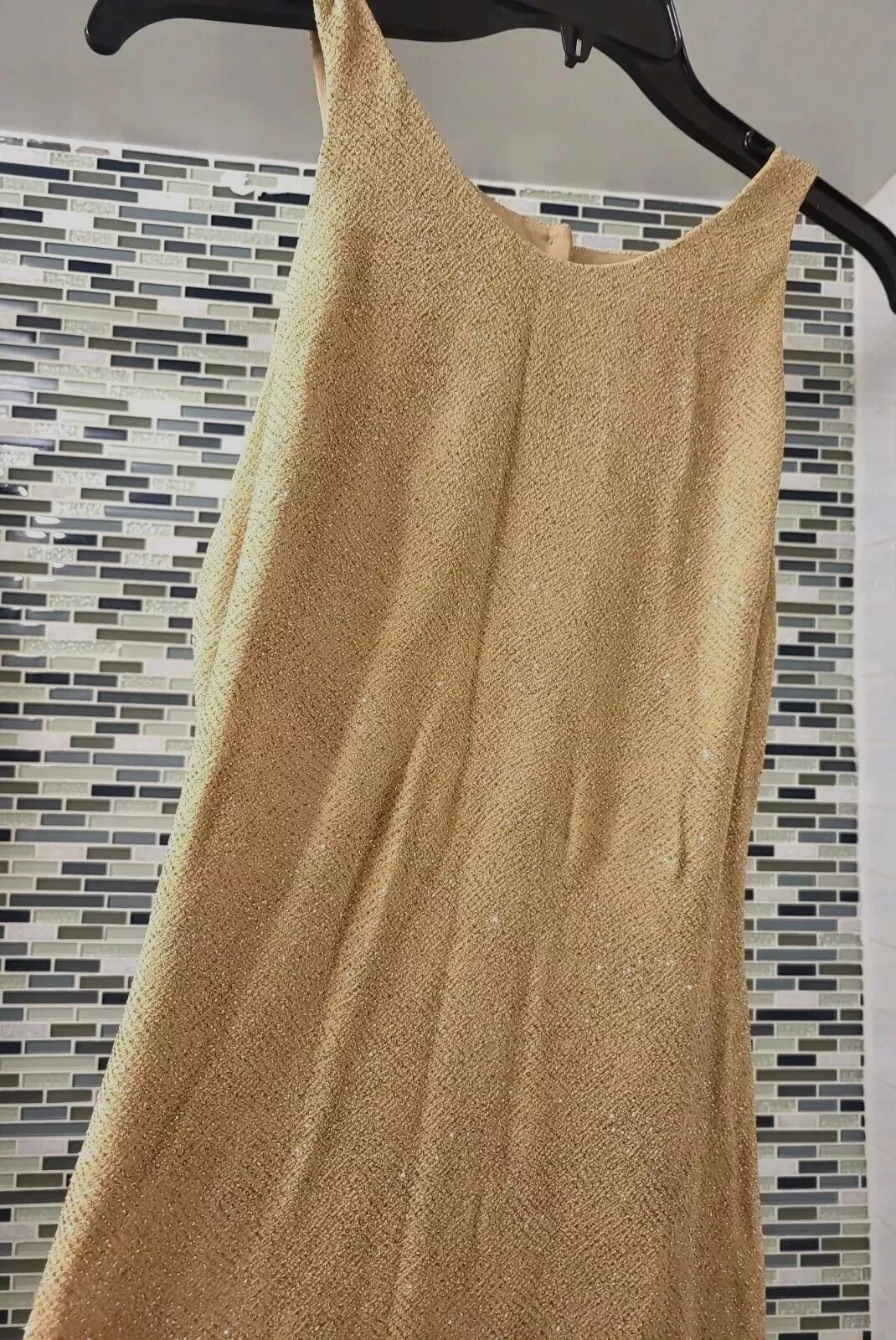 VTG 90s GOLD GLITTER FLOOR-LENGTH EVENING GOWN Large GENTLY WORN + FREE SHIPPING