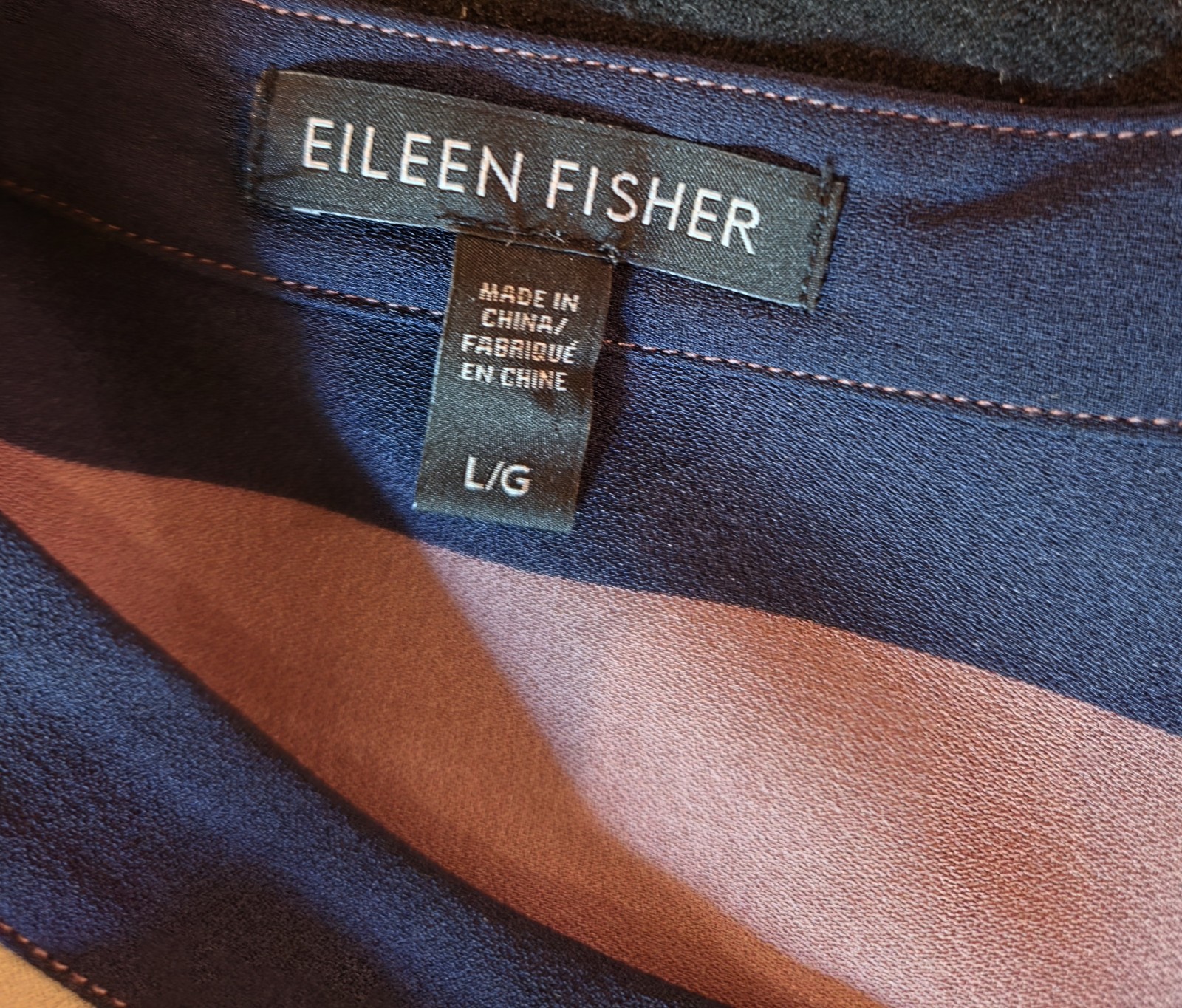 Eileen Fisher Silk Blend Multicolor Vertical Stripe Mandarin Collar Blouse L