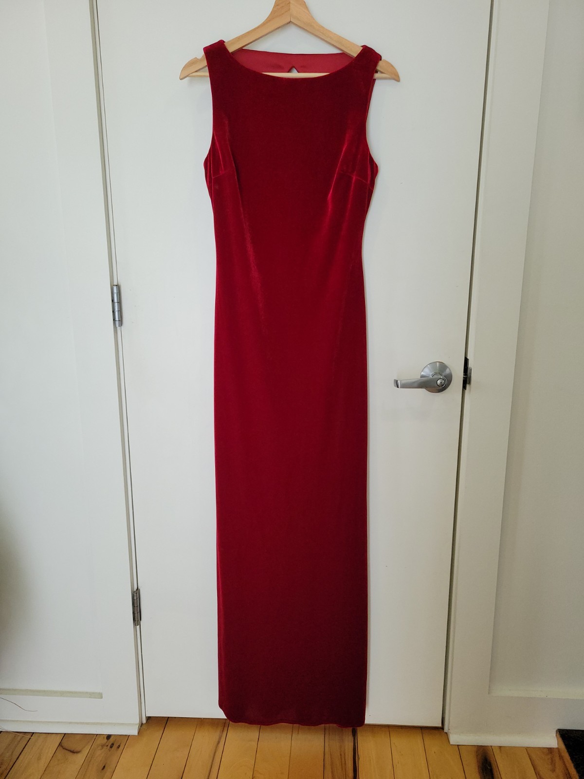 Vintage Dark Red Velvet Maxi Dress Keyhole Boatneck 90s Y2K Size 6 READ