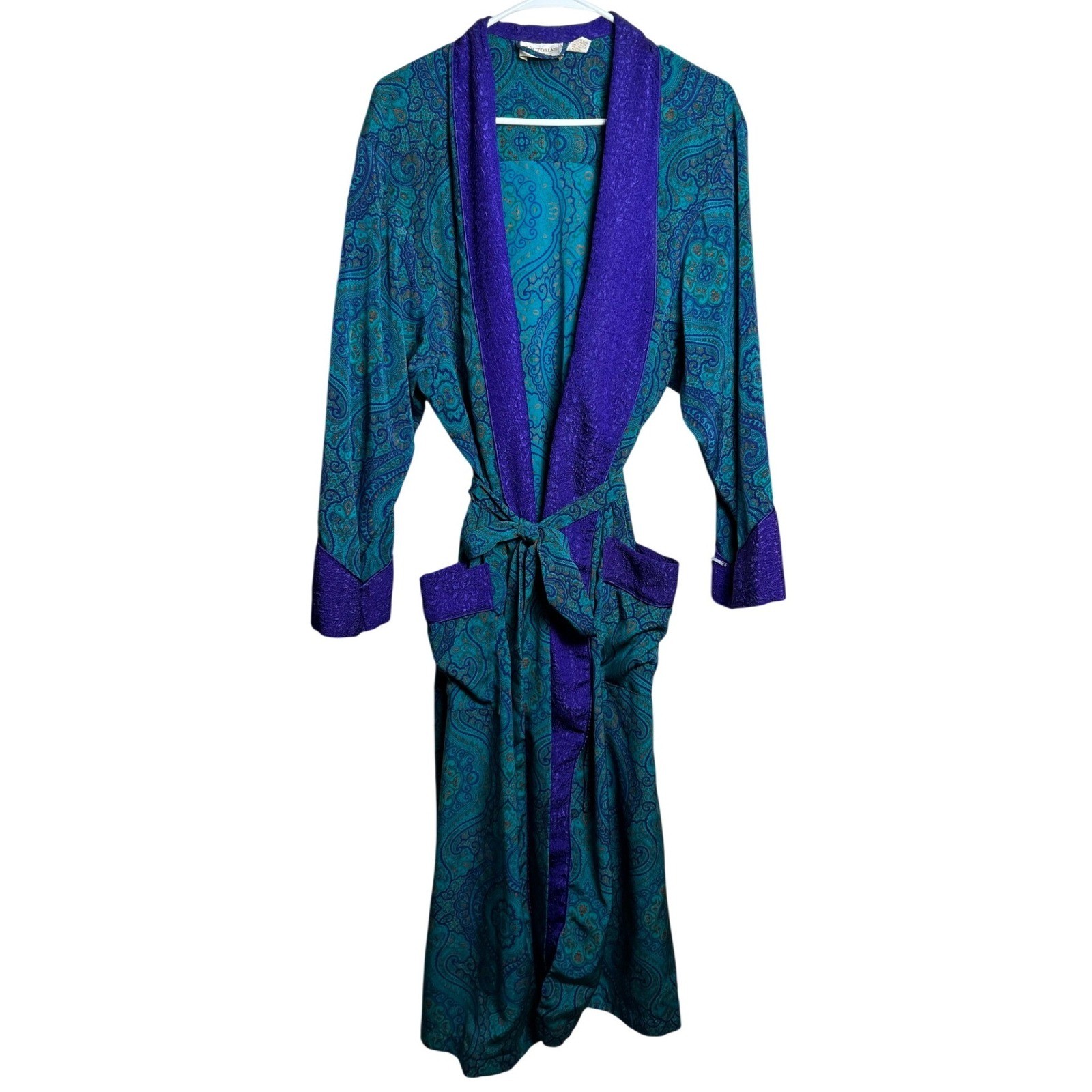 Vintage Victorias Secret Gold Label 90s Paisley Robe Teal Purple P/S Luxury