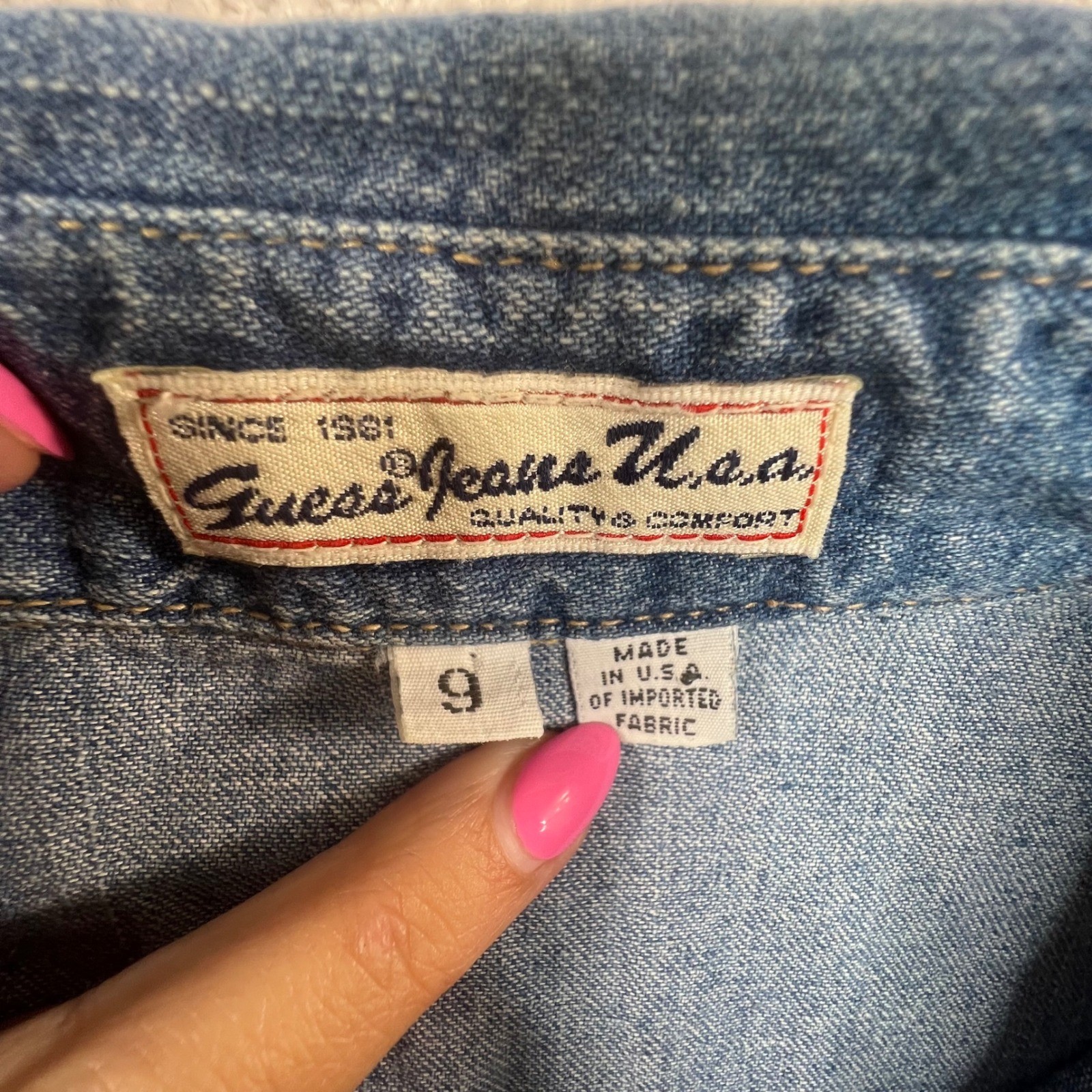 Vintage Guess Jeans USA Denim Mini Dress Medium Wash Button Front Siz 9 Made USA