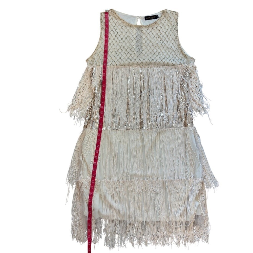 Babeyond Beige Gold Sequin Fringe Flapper Dress 1920s Gatsby Costume XXXL