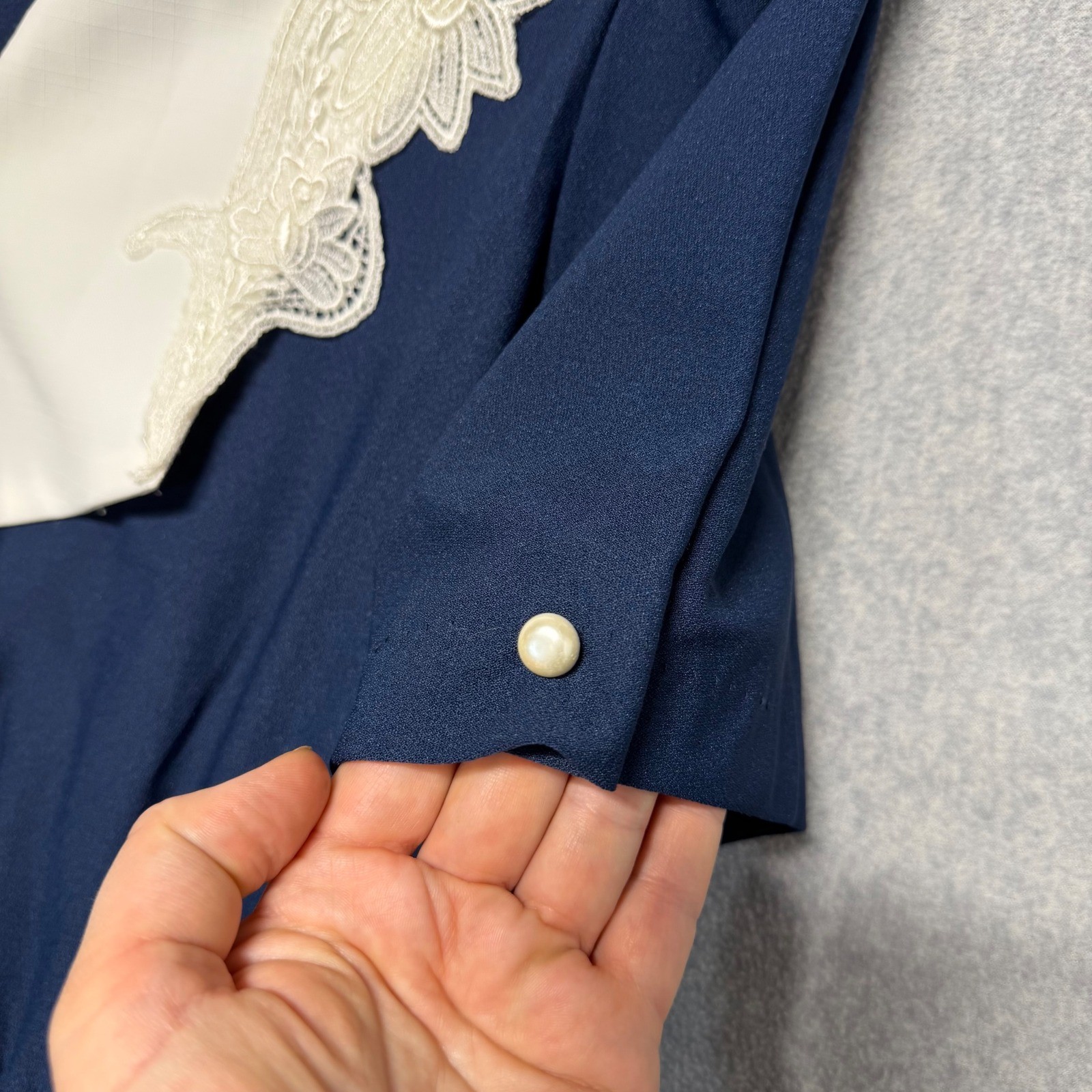 Whirlaway Frocks Vintage Navy Blue Lace Sailor Collar Midi Dress Size 12P USA