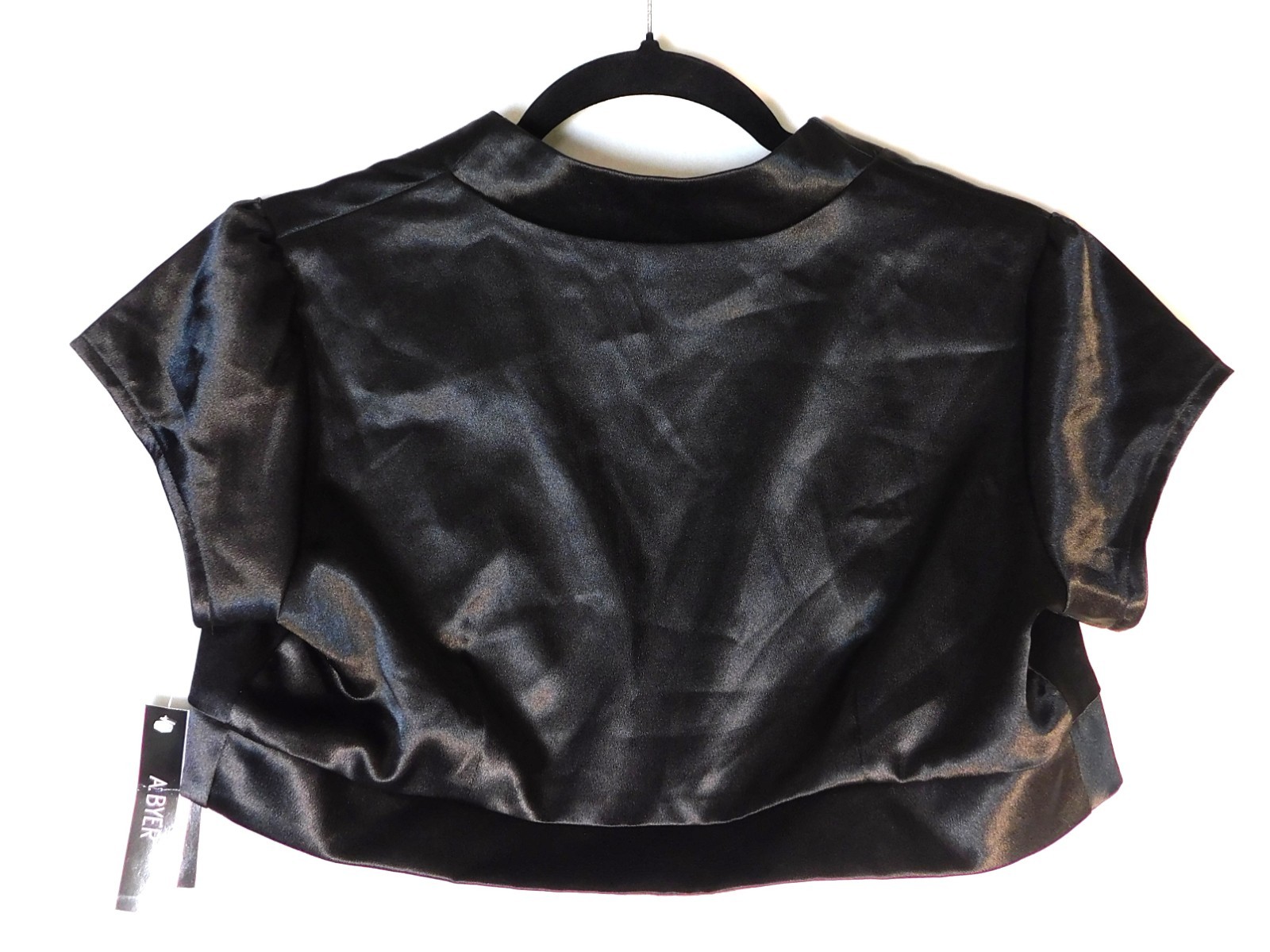 A. Byer Women’s M Black Silky Cropped Open Shrug with Cap Sleeves New With Tag