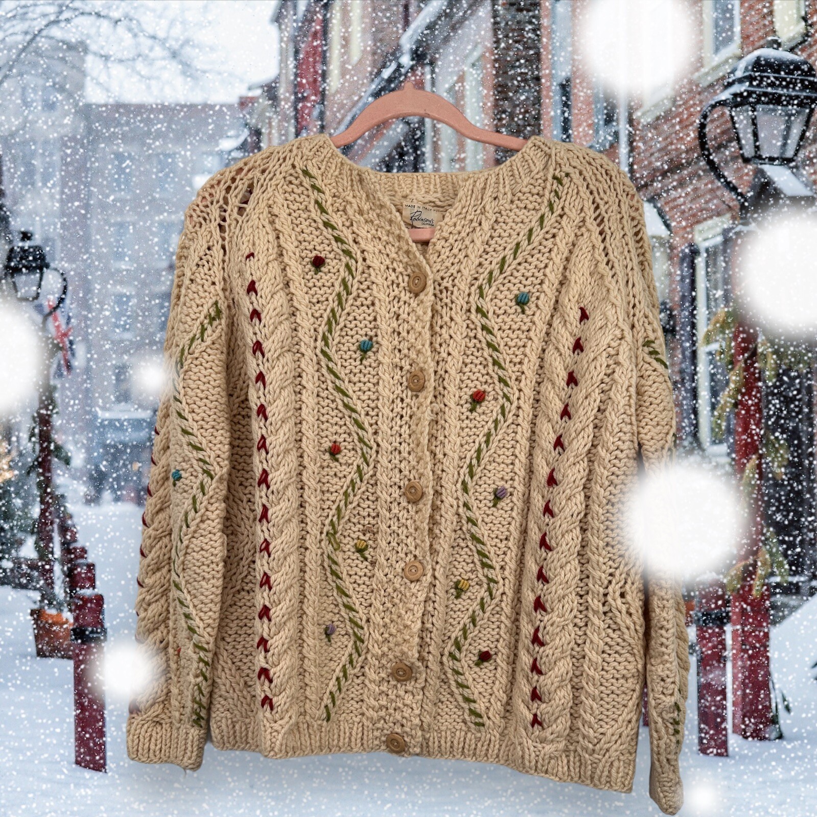Vintage Robinson’s California Chunky Cable Knit Sweater – 100% Wool Italy S