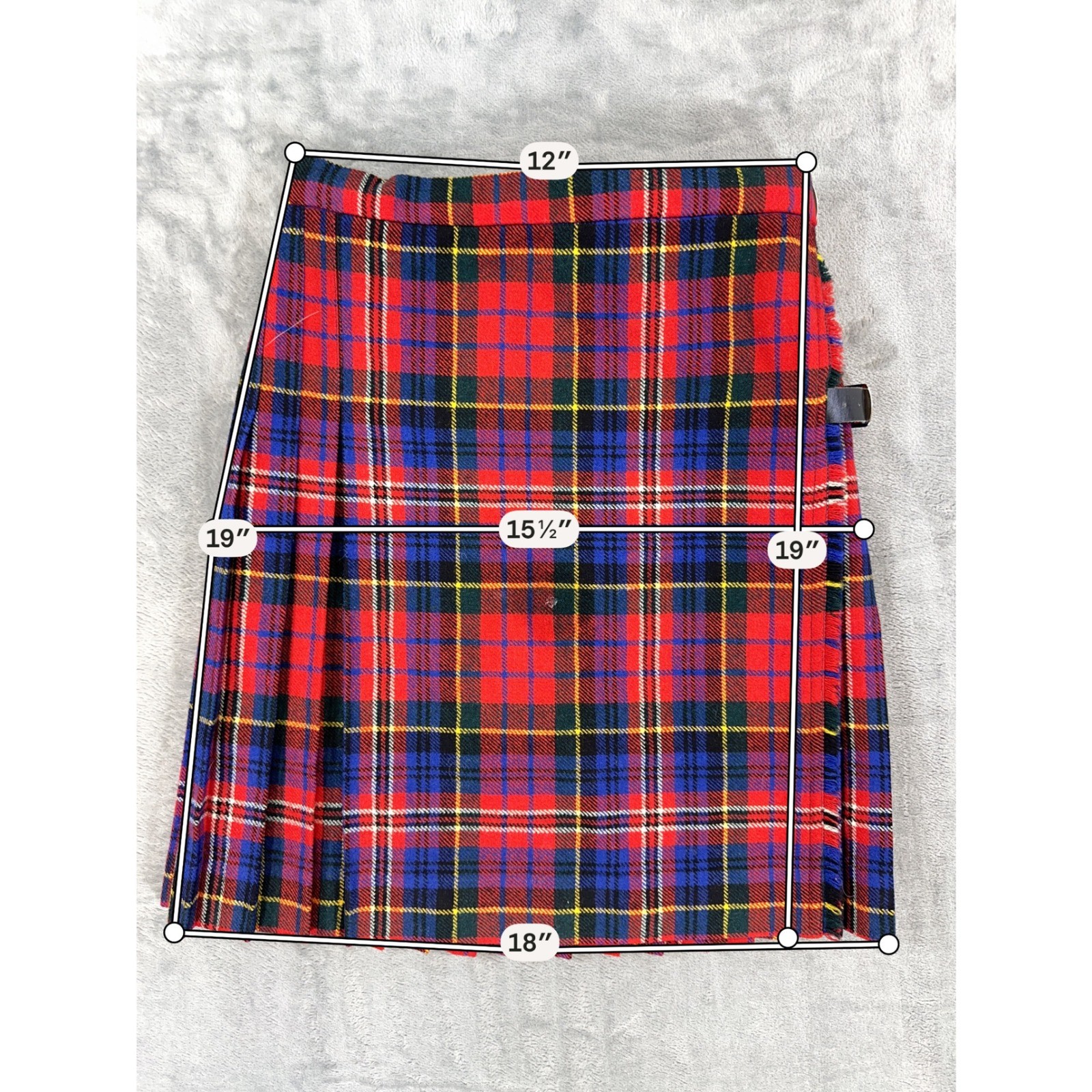 Vintage Glen Avon Wool Tartan Kilt Skirt Women’s Size 24 Red Blue Plaid Scotland
