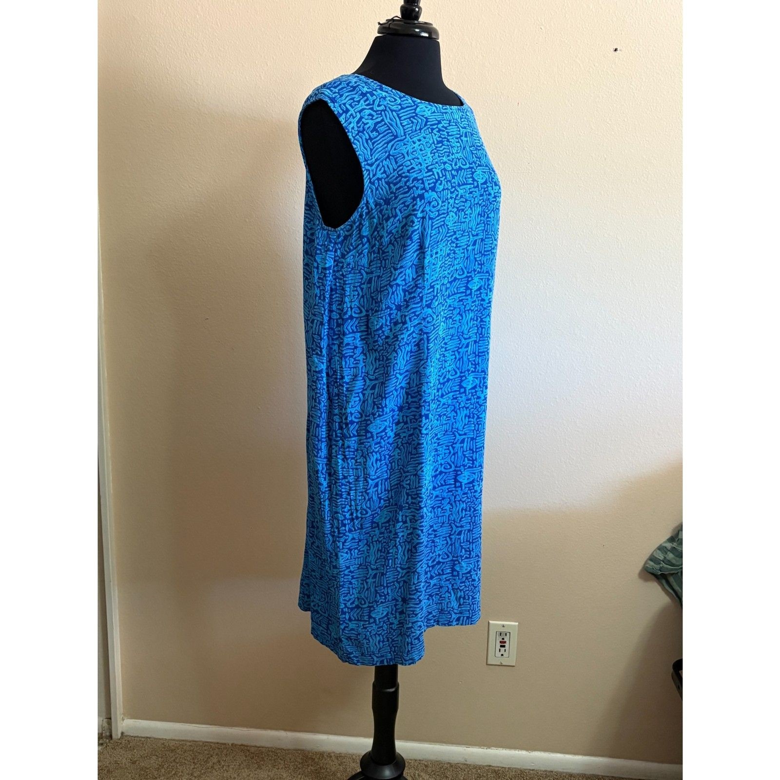 Abstract Geometric Blue Maxi Dress Large