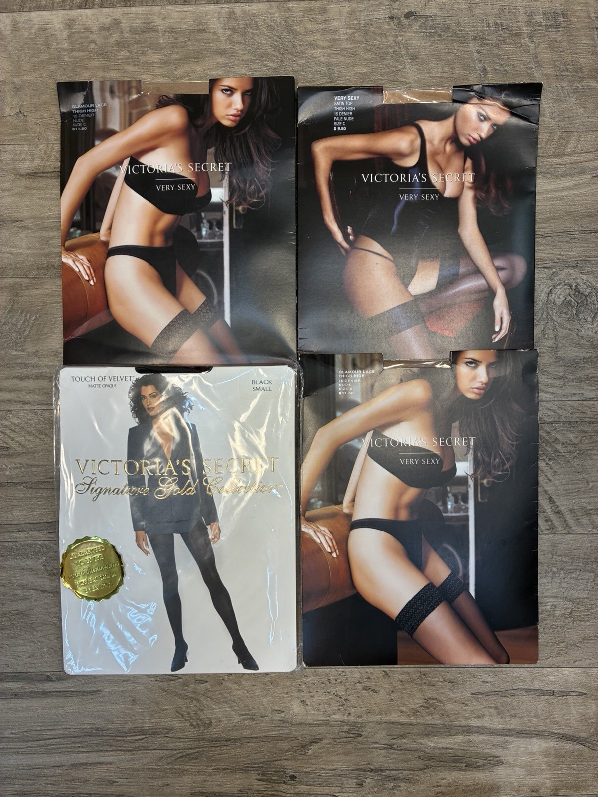 Victoria Secret 4 Lace Top Satin Nude Black Gold Collection Pantyhose SM Variety