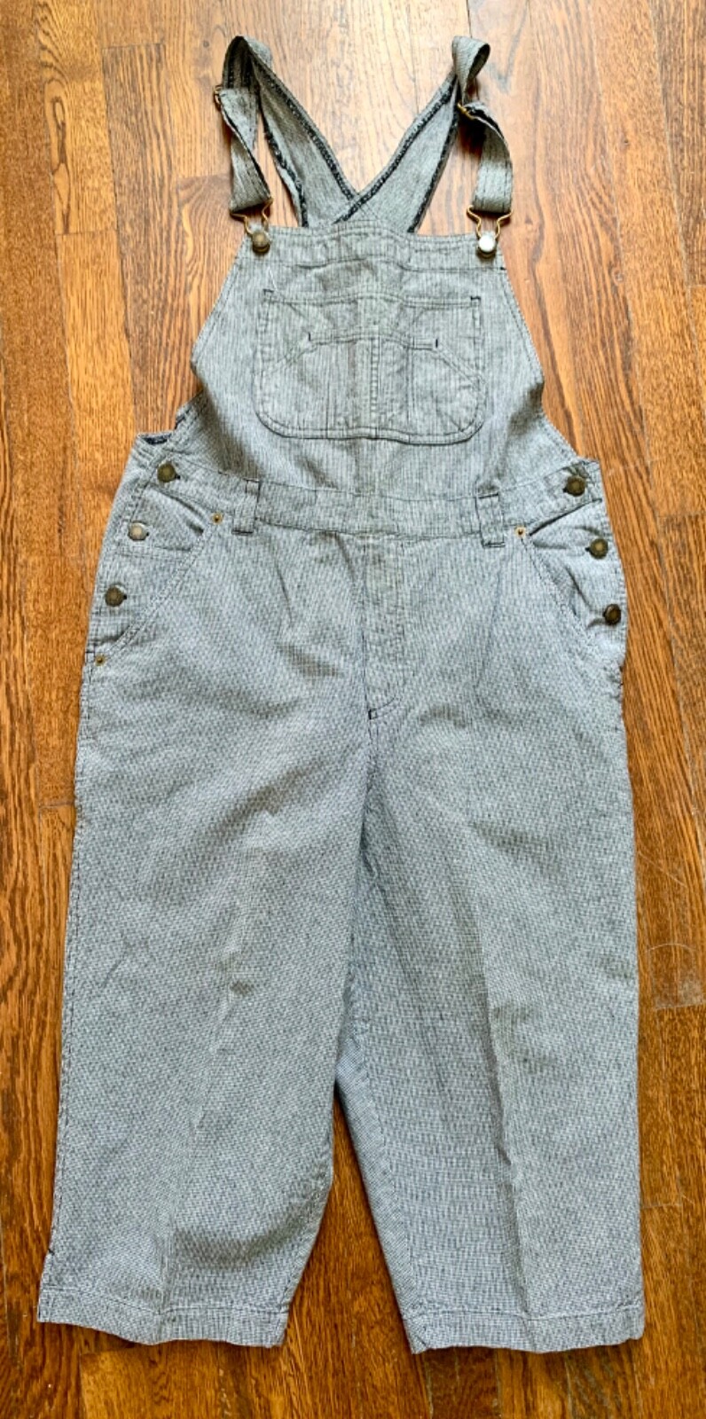 90’s VTG Cropped BIB OVERALLS Houndstooth B&W Cotton M 34×17 grunge punk hippie