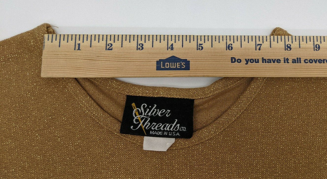 VTG Silver Threads LTD Gold Sparkle Dressy Cap Sleeve Shirt Blouse Sz Medium EUC