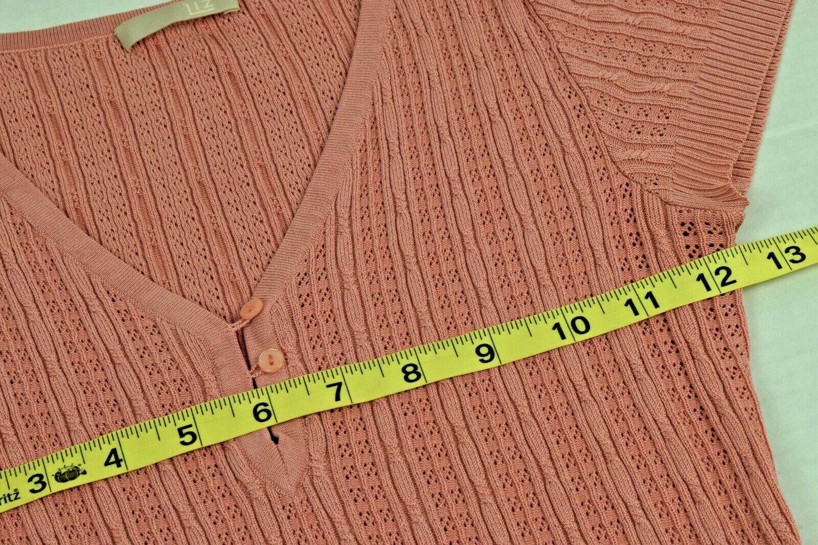 Vintage Knit Top Liz Size XS 90s Salmon Pink Silk Rayon Textured Henley Fitted