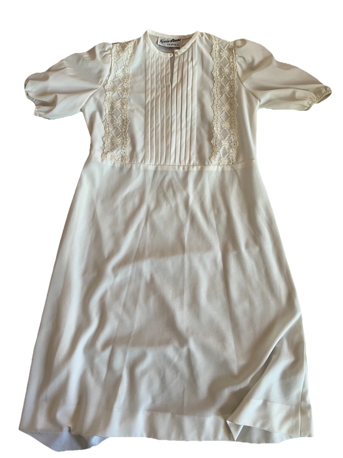 Kevin Stuart Petites Vintage Dress white Ruffles lace 70s 80s style Shirt Dress