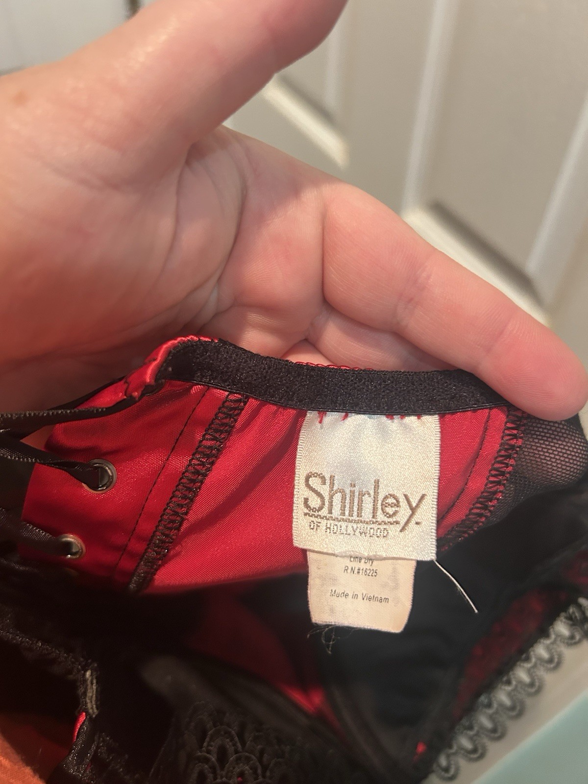 VTG Shirley of Hollywood Red Satin Black Mesh Lace Corset Style Lingerie Dress