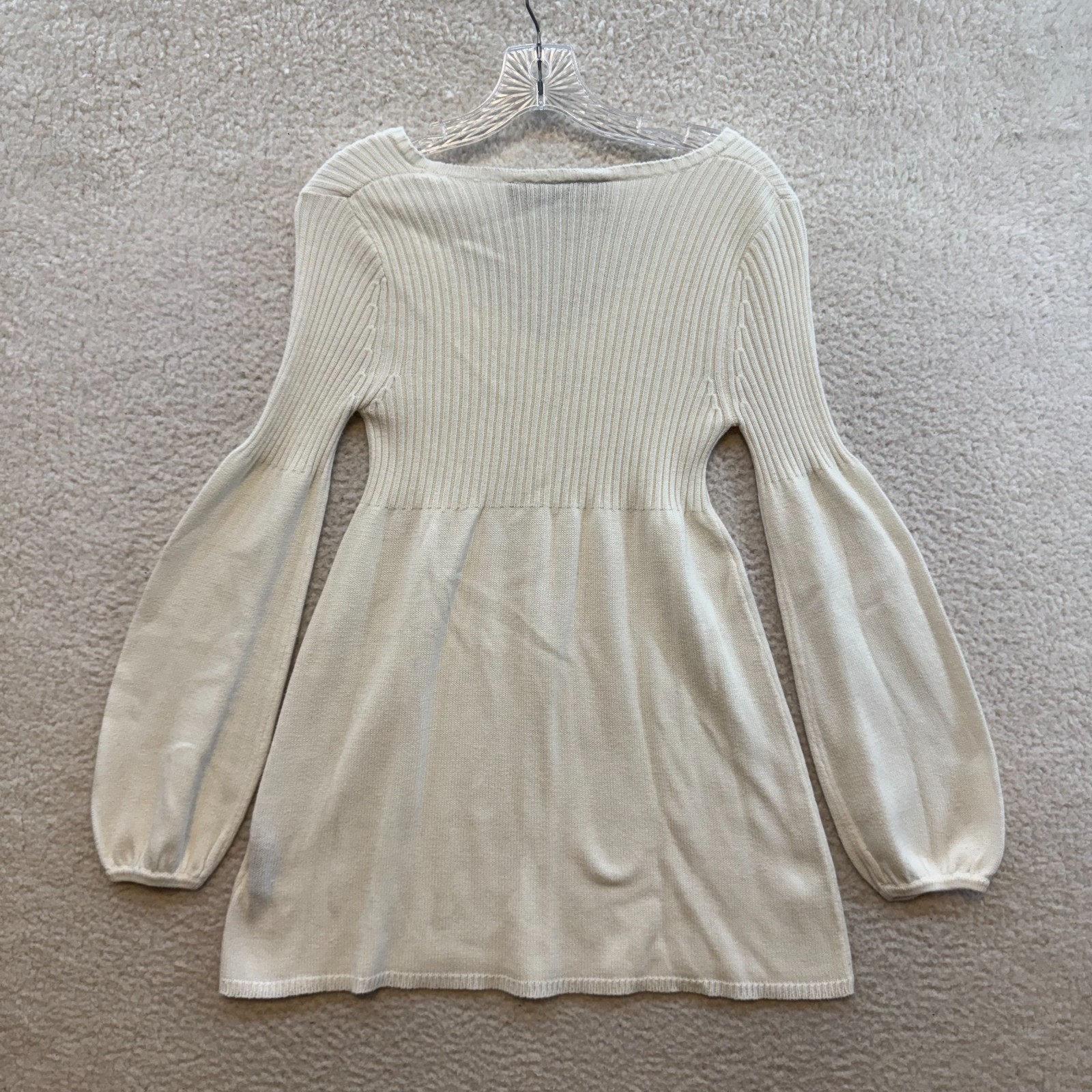 Y2K Vintage Mini Sweater Dress Small Cream Ivory Off White Boho Fairy Grunge
