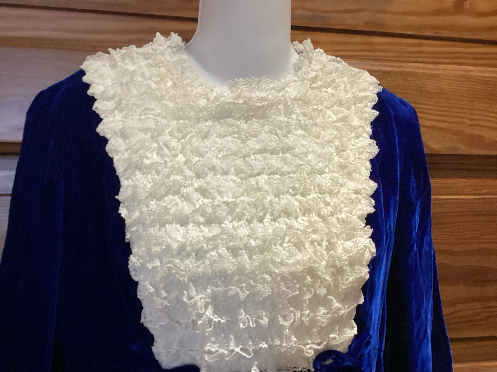 VGT Lorrie Deb Blue Velvet Lacy Long Sleeve Prairie Revival Dress Hippie Med