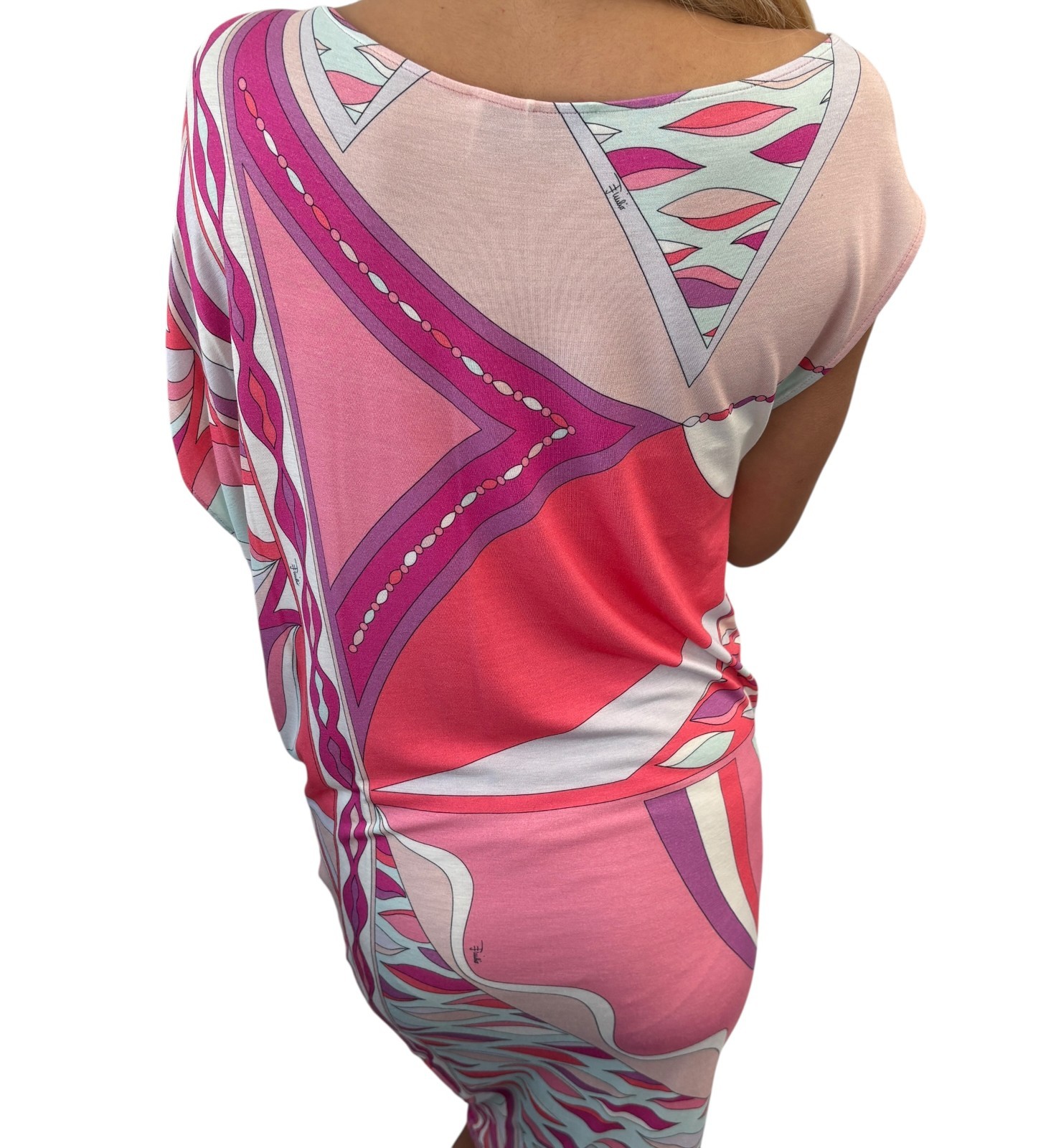 EMILIO PUCCI Vintage Multicolor Abstract Asymmetric Midi Dress #34 Pink 902105