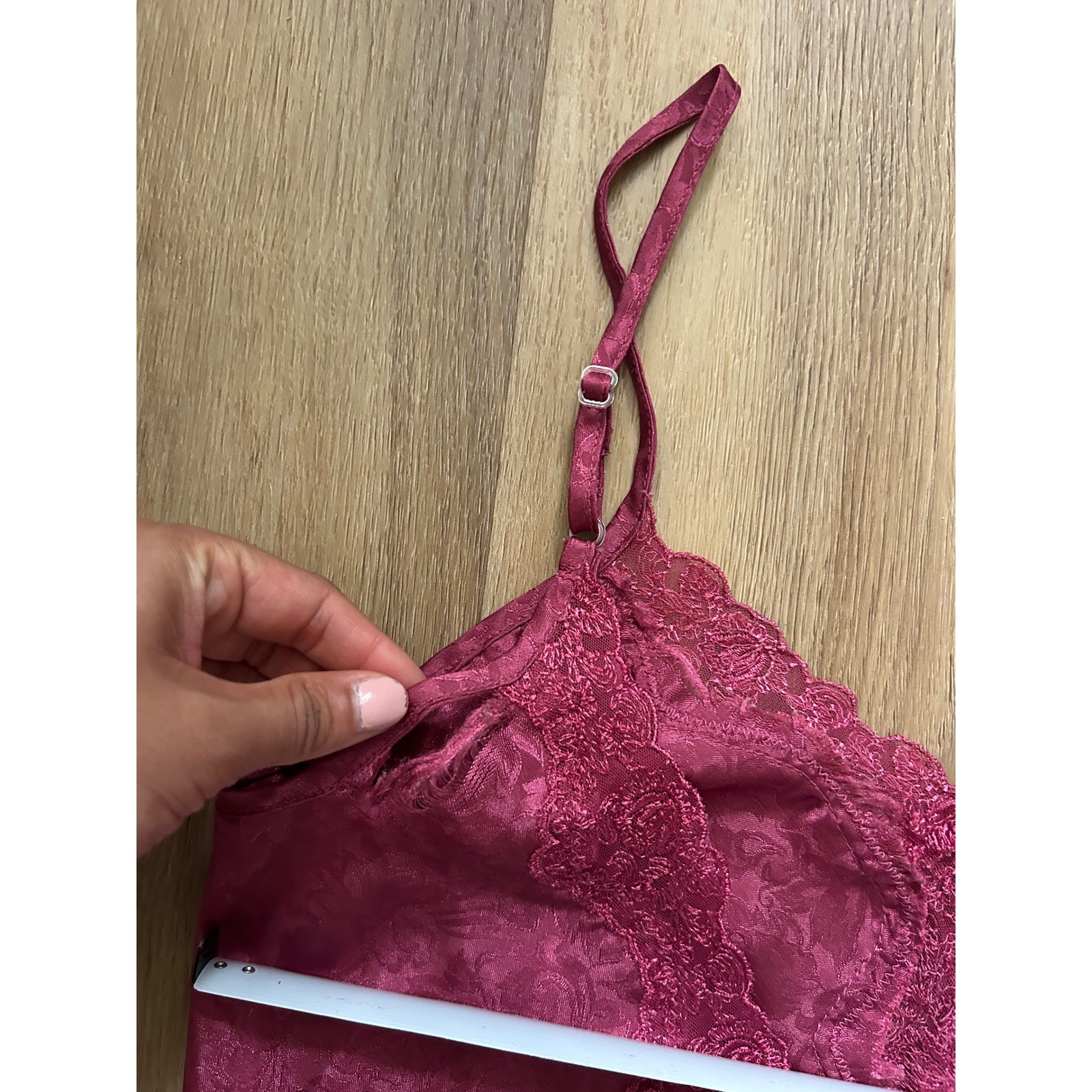 Vintage Magenta Satin Lace Slip Dress Nightie small Floral sexy goingout date