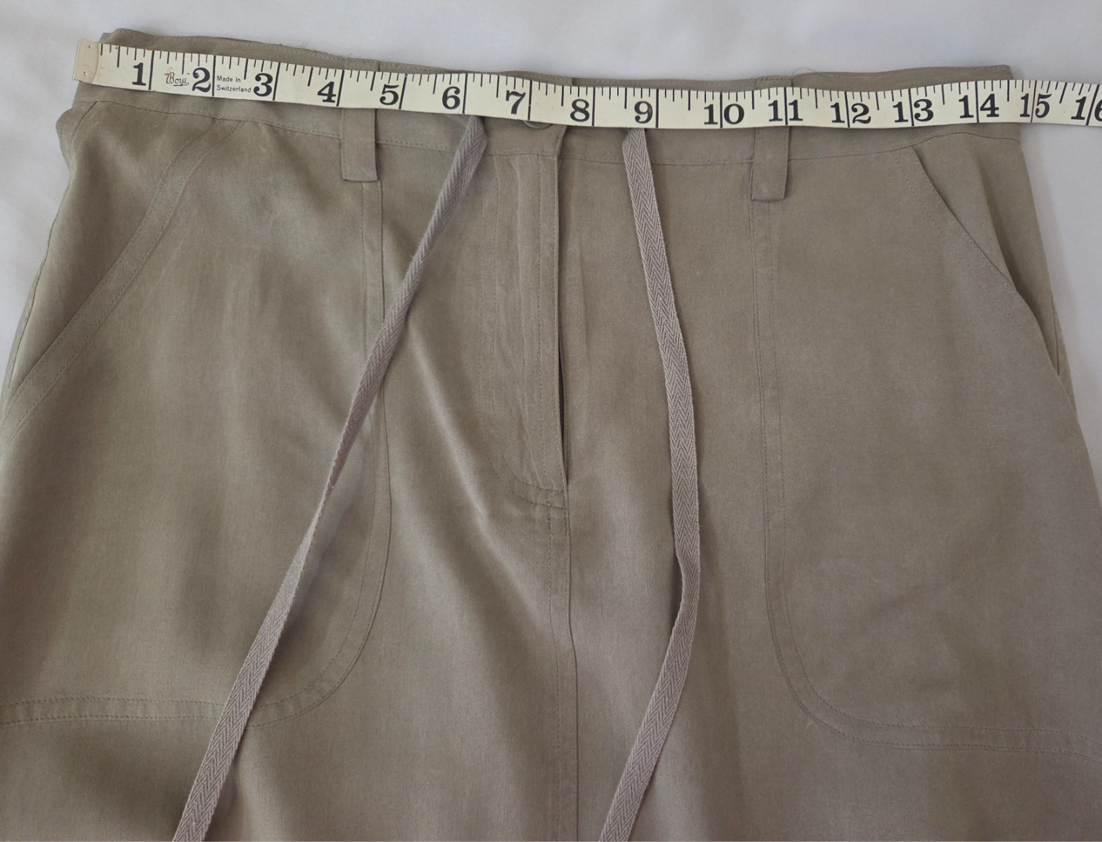 Vintage Carole Little Maxi Khaki Green Silk Cargo Skirt with adjustable waist