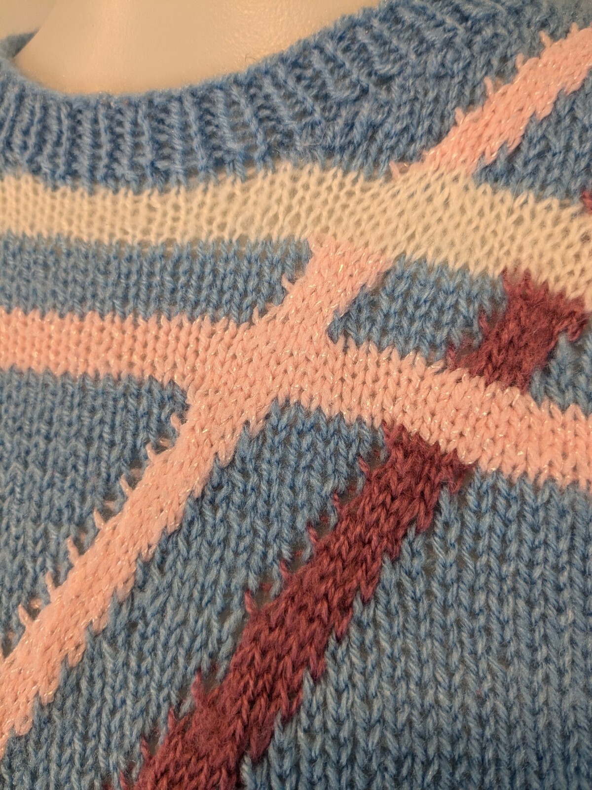 Vtg Handmade Wool Sweater I Love You OOAK Jrs Womens XS S Petite Blue Handknit