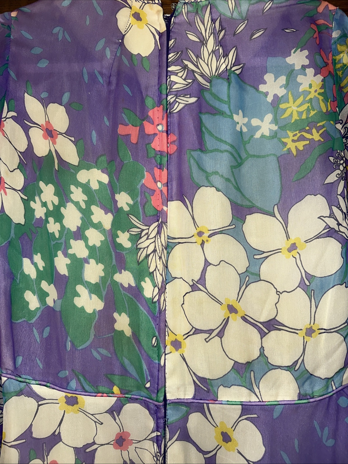 Vintage 60s 70s Parues Feinstein Flowy Flower Purple Long Dress Floral Sheer