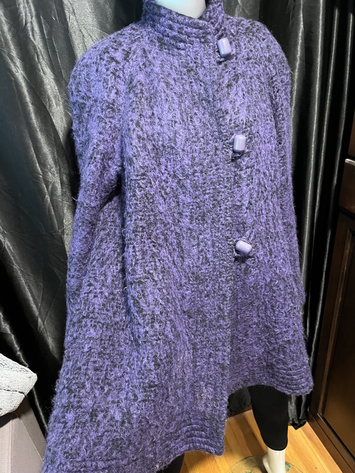 VTG Pauline Trigere swing/ trapeze style Dress Coat Wool purple Black Sz 10