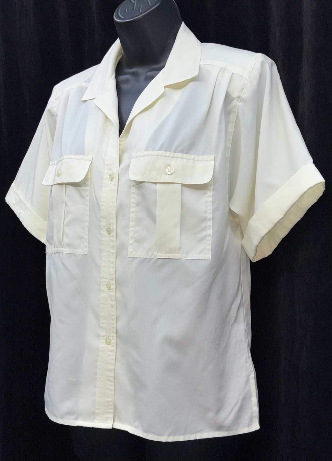 VTG Laura & Jayne Women Size 8 Button Up Short Sleeve Top Yellow Front Pockets