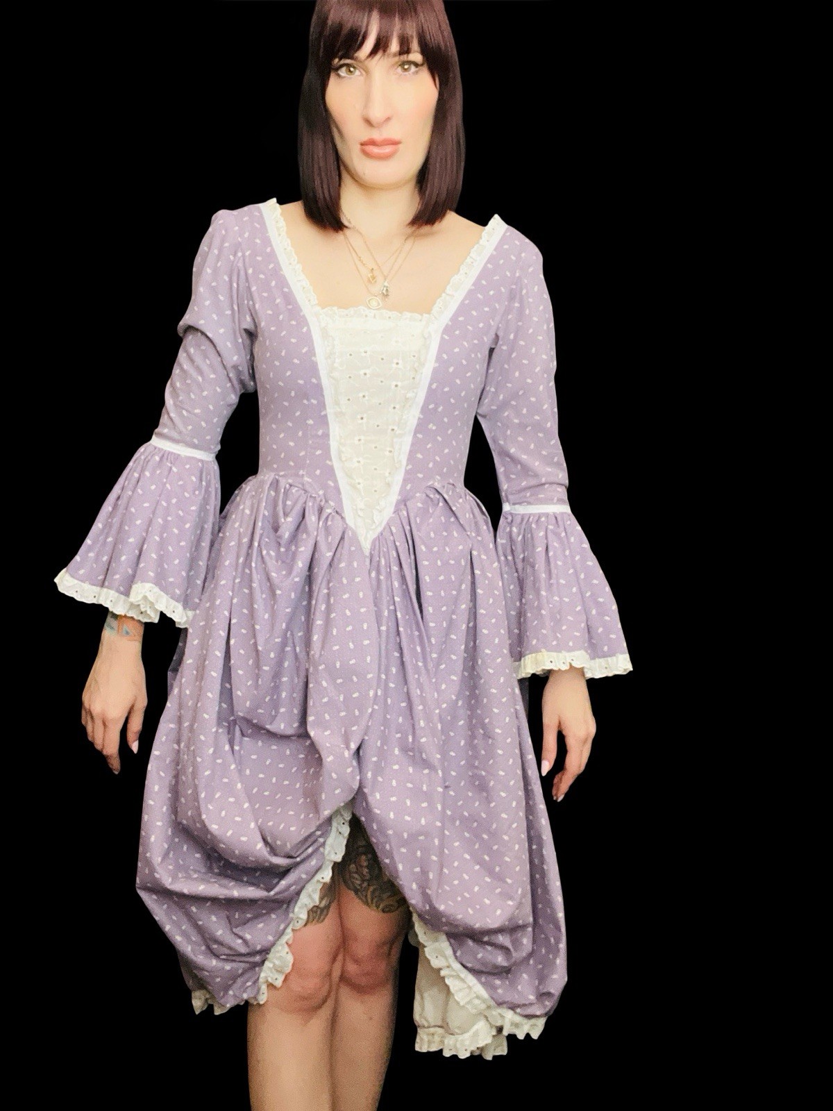 Vintage 1970s Renaissance 18th Century Rococco Floral Cotton Dress Cottagecore