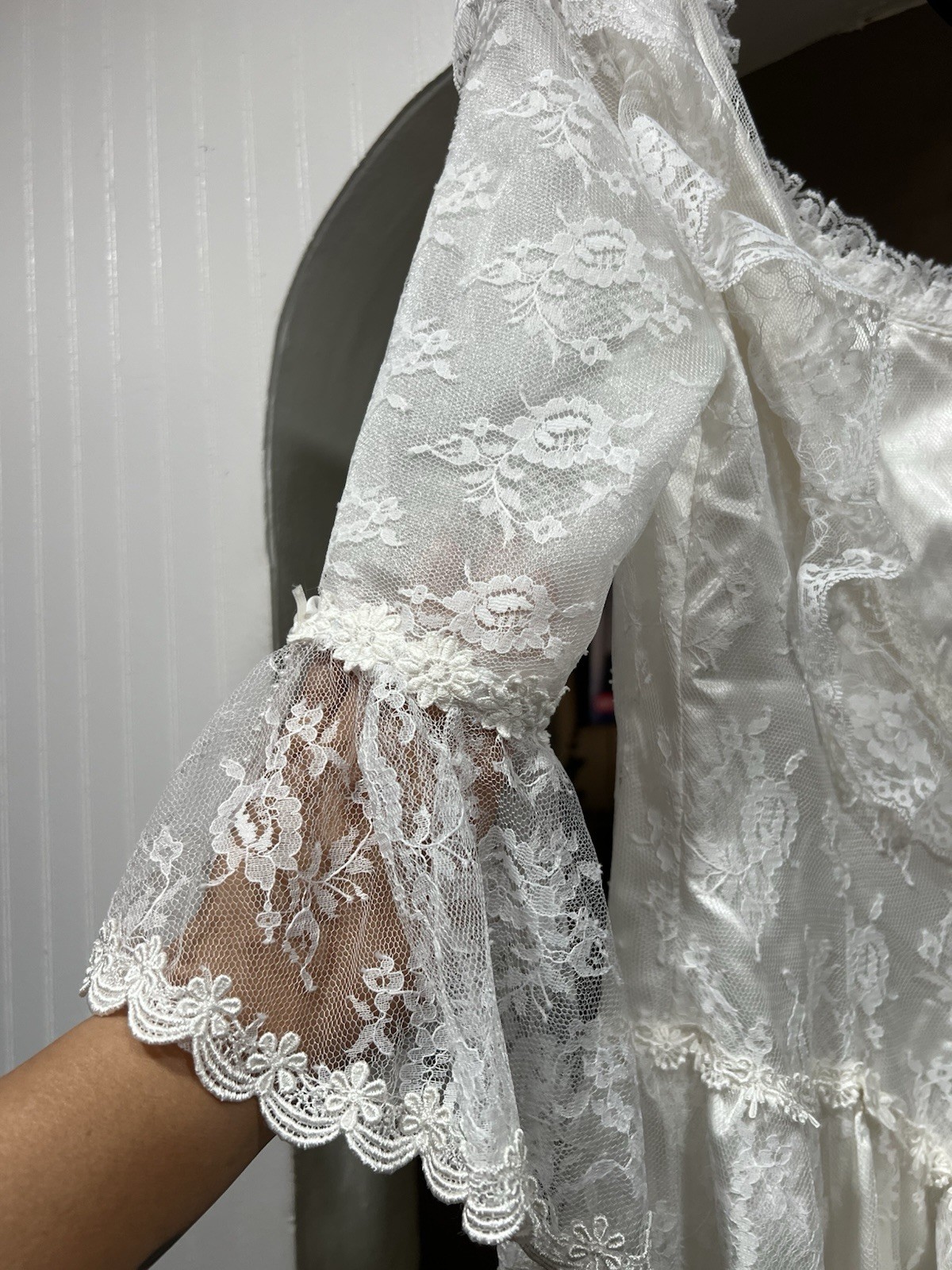 Vintage 70s 80s Susan Lane Country Wedding Dress, Lace Size 10 (Fits Modern 2/4)