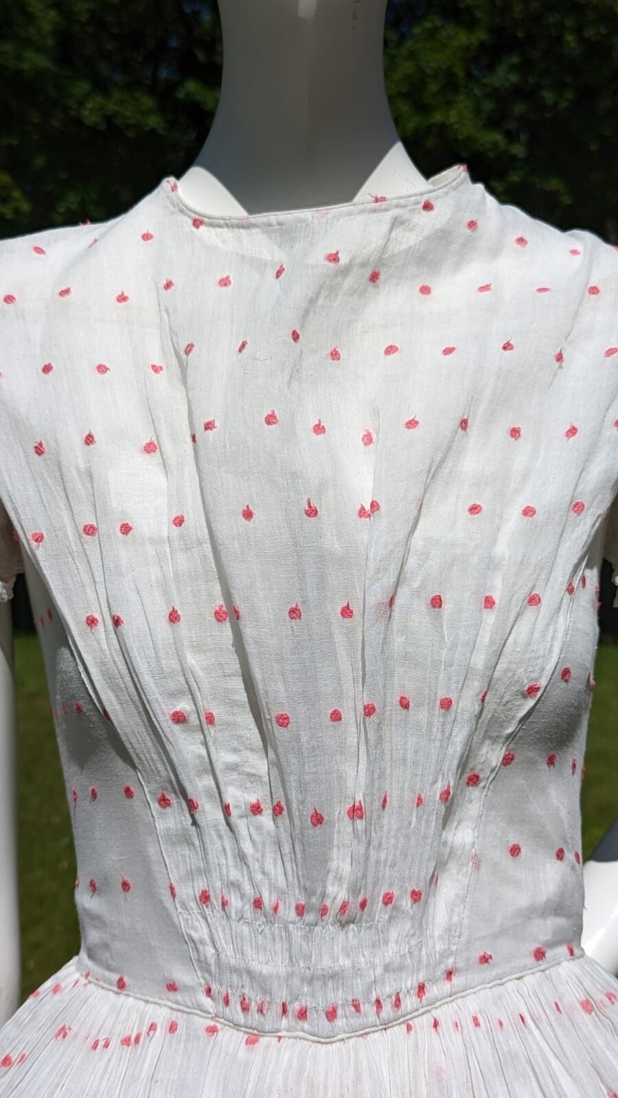 CIVIL WAR ERA SHEER PINK SWISS DOT MUSLIN SUMMER DRESS W CAP SLEEVES