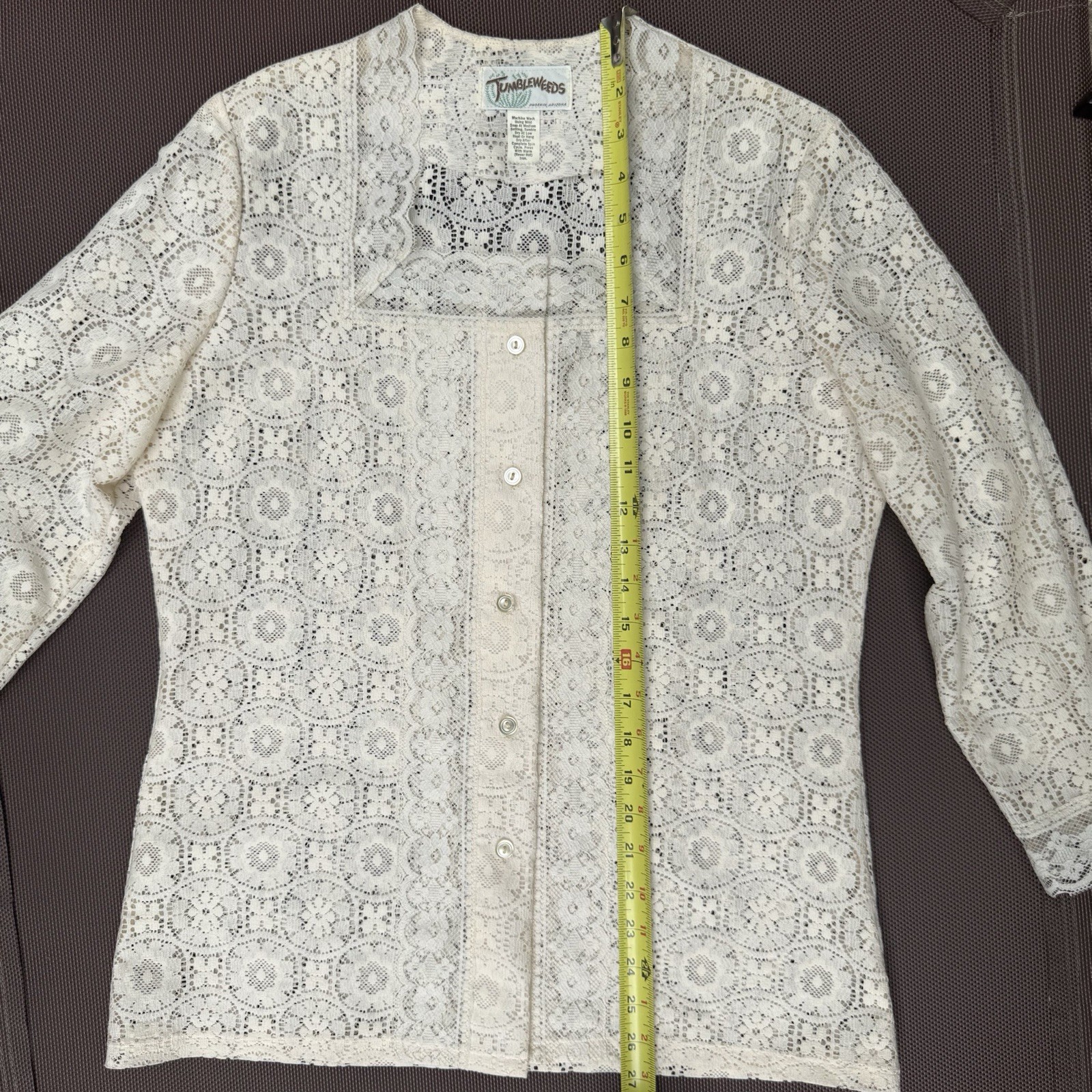 Vintage Tumbleweeds Lace Blouse 3/4 Sleeves – Ivory/Cream Top M