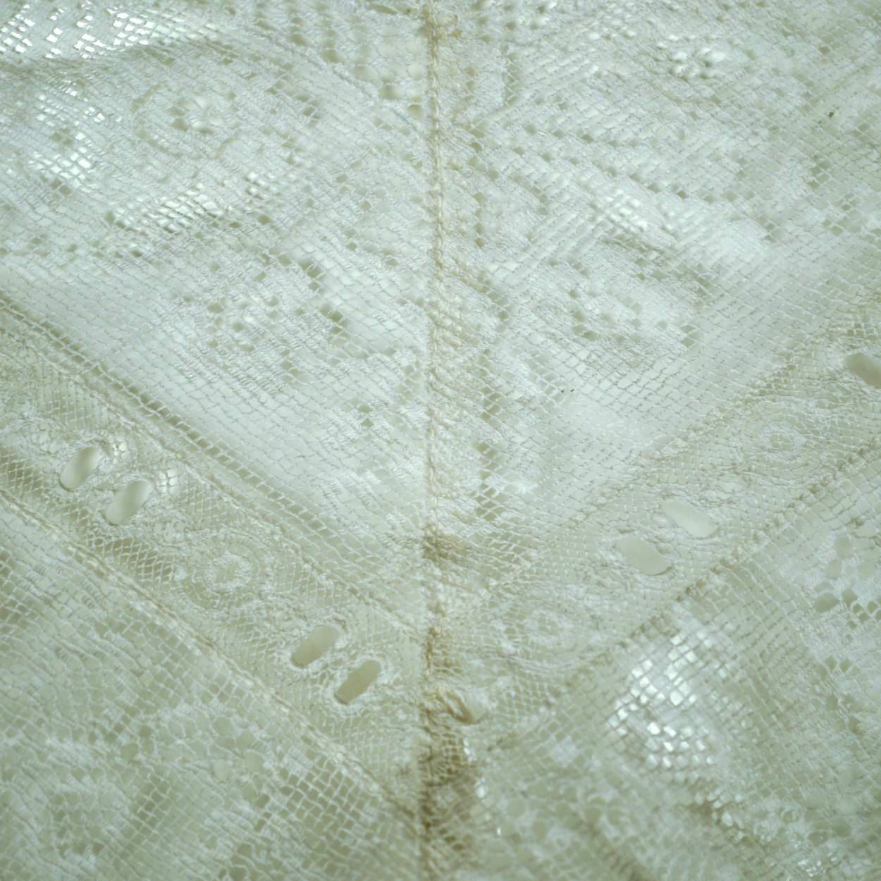 Antique Edwardian White Cotton Petticoat & Chemise Set w Lace Trim Size M / L