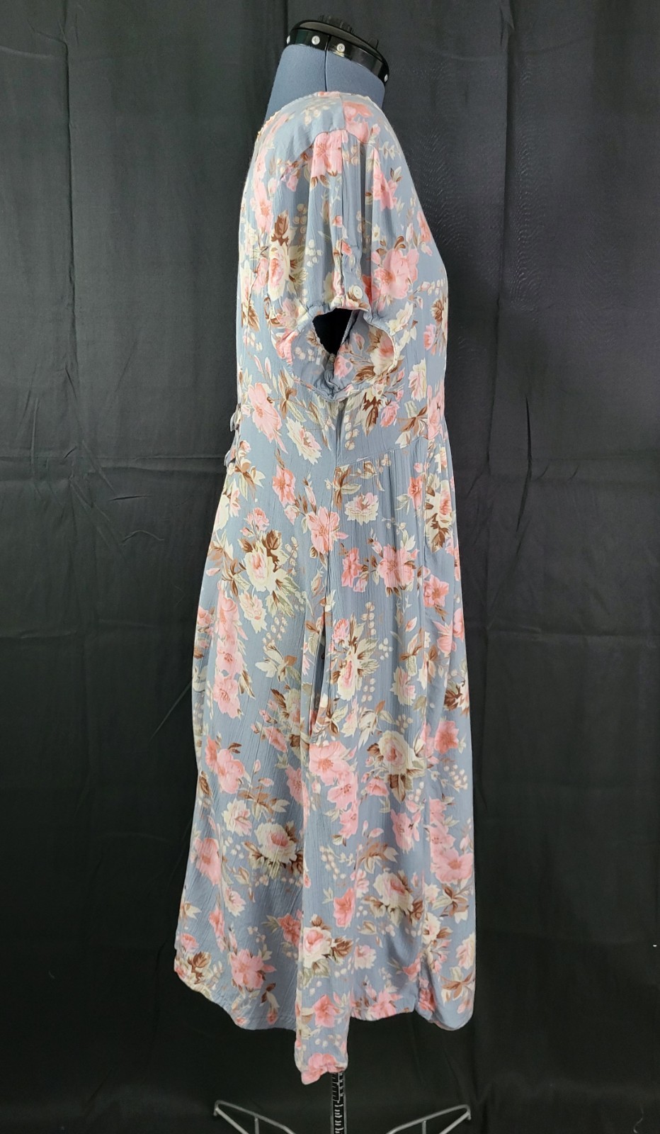 Vintage Ellen Ashley Blueish Grey Dress w Pink & Cream Florals Size 14P