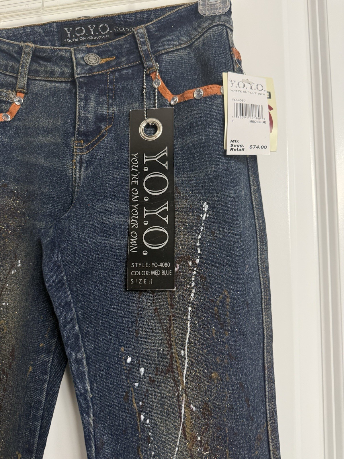 NWT Vintage Y2K YoYo Low Rise Bootcut Jeans Paint Splatter Sparkle Juniors Sz 1