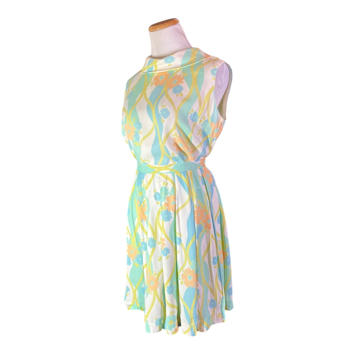 Vintage 1960s Homemade Pastel Floral Blouse Skirt Set