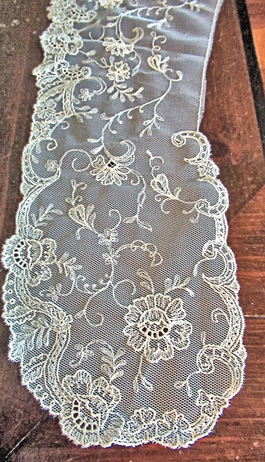 Vtg Lady’s Collar Lappet Scarf Limerick Lace Floral Embroidered Net