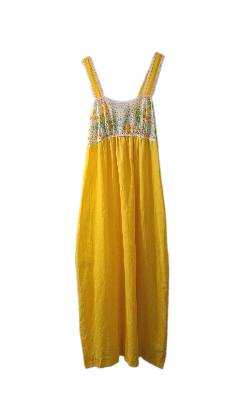 Vtg Sears Yellow Floral Empire Waist Maxi Dress Sz S Hostess Flower Child Boho