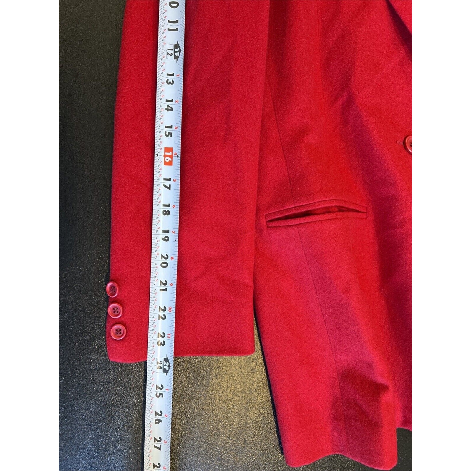 Lands’ End Wool Cashmere Blazer 10 Red Single Button Pockets Long Y2K USA