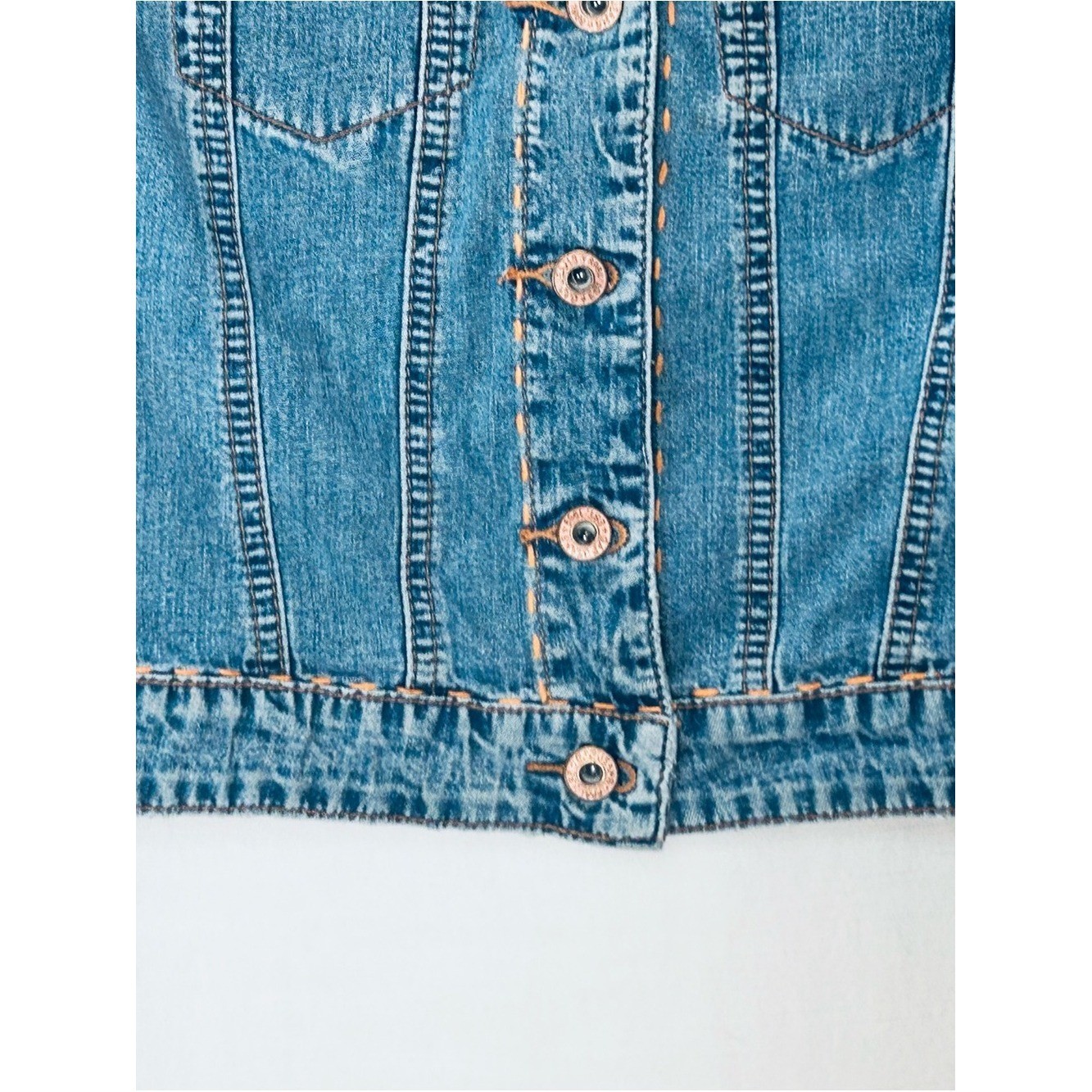 GAP Vintage Y2K circa 2000 Medium Blue Women’s Denim Jacket w/ Orange Stitching